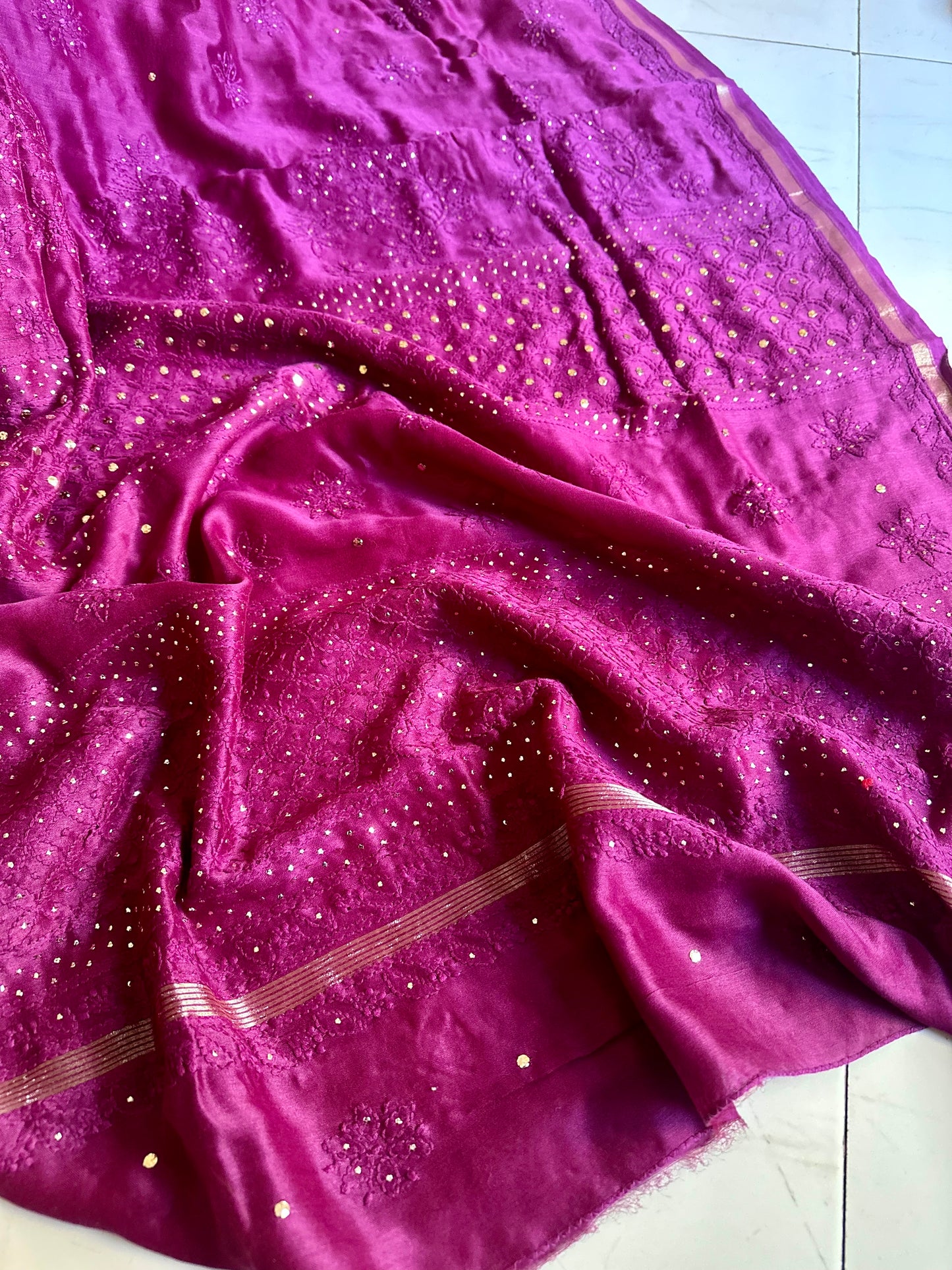 Manmohini - Chikankari Handwork Pure chanderi silk saree