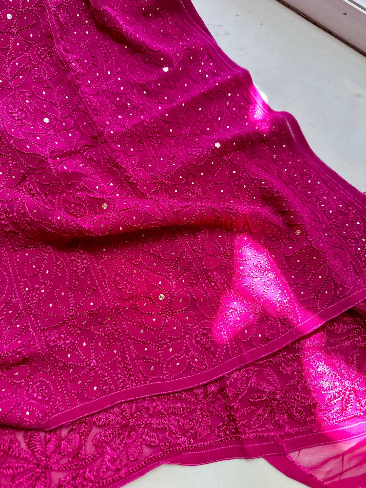 Tara - Deep pink georgette Mukaish suit set