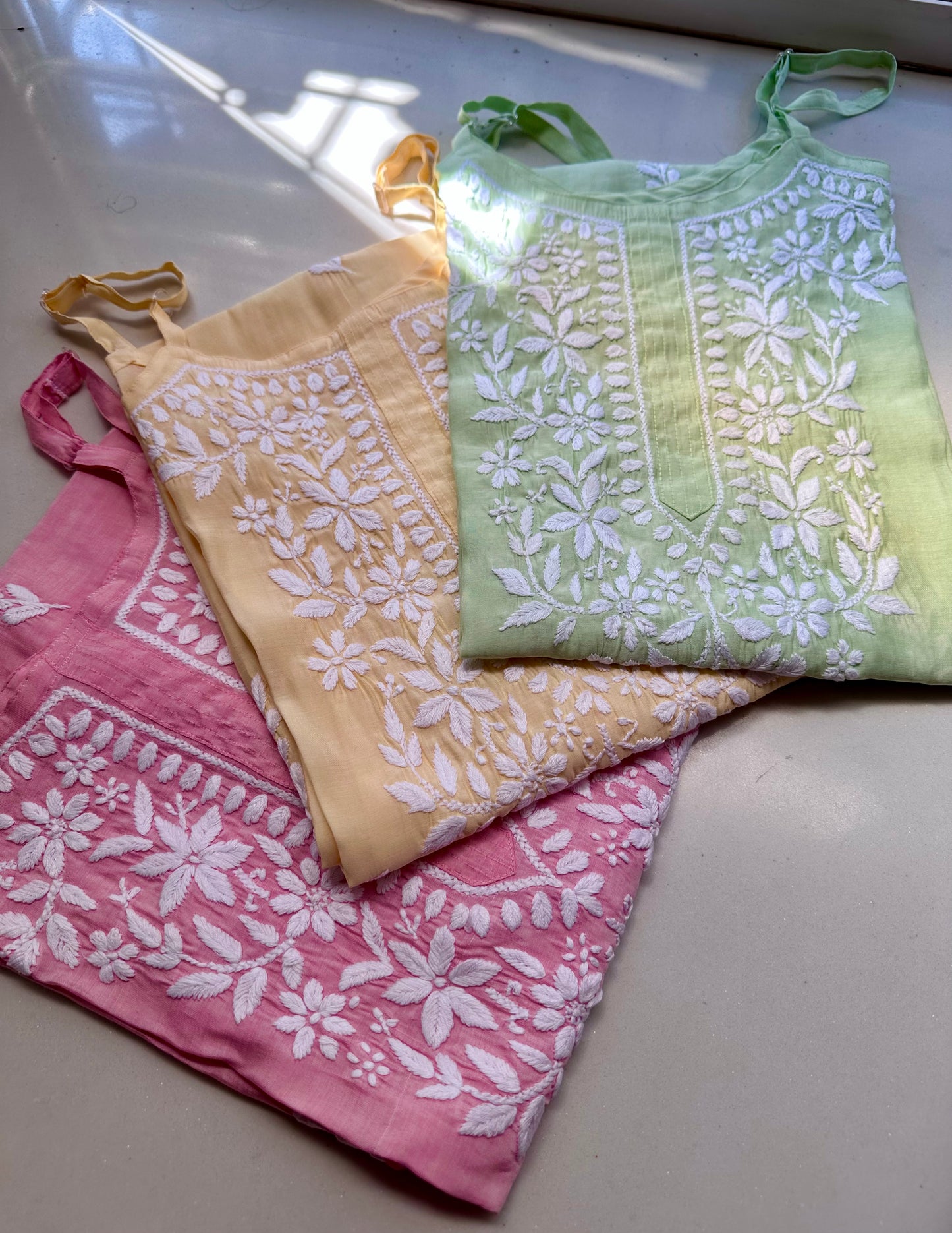 Roop Mul chanderi strap Chikankari kurta