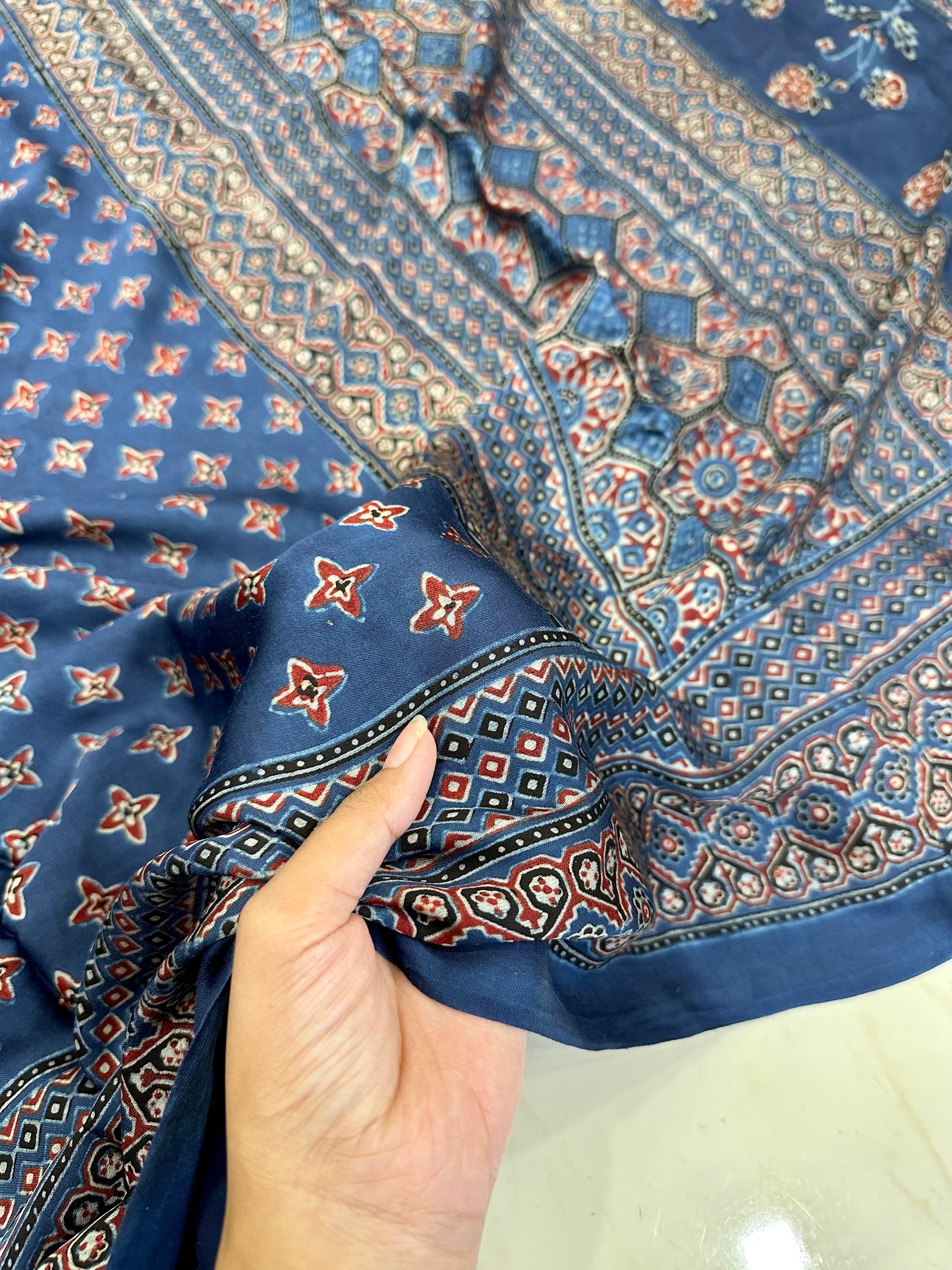 Bulbul hand block Indigo ajrakh saree