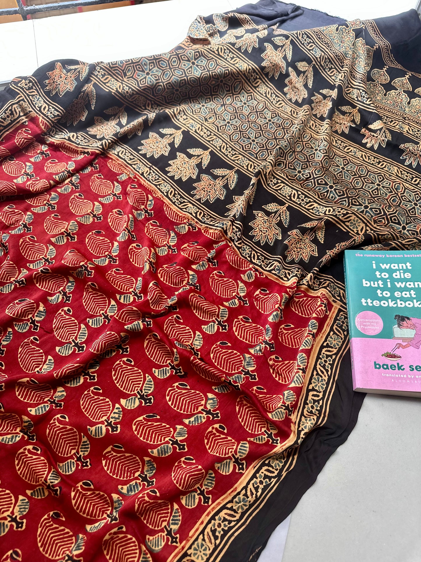 GunGun Pure modal hand blocked natural dyed Ajrakh saree