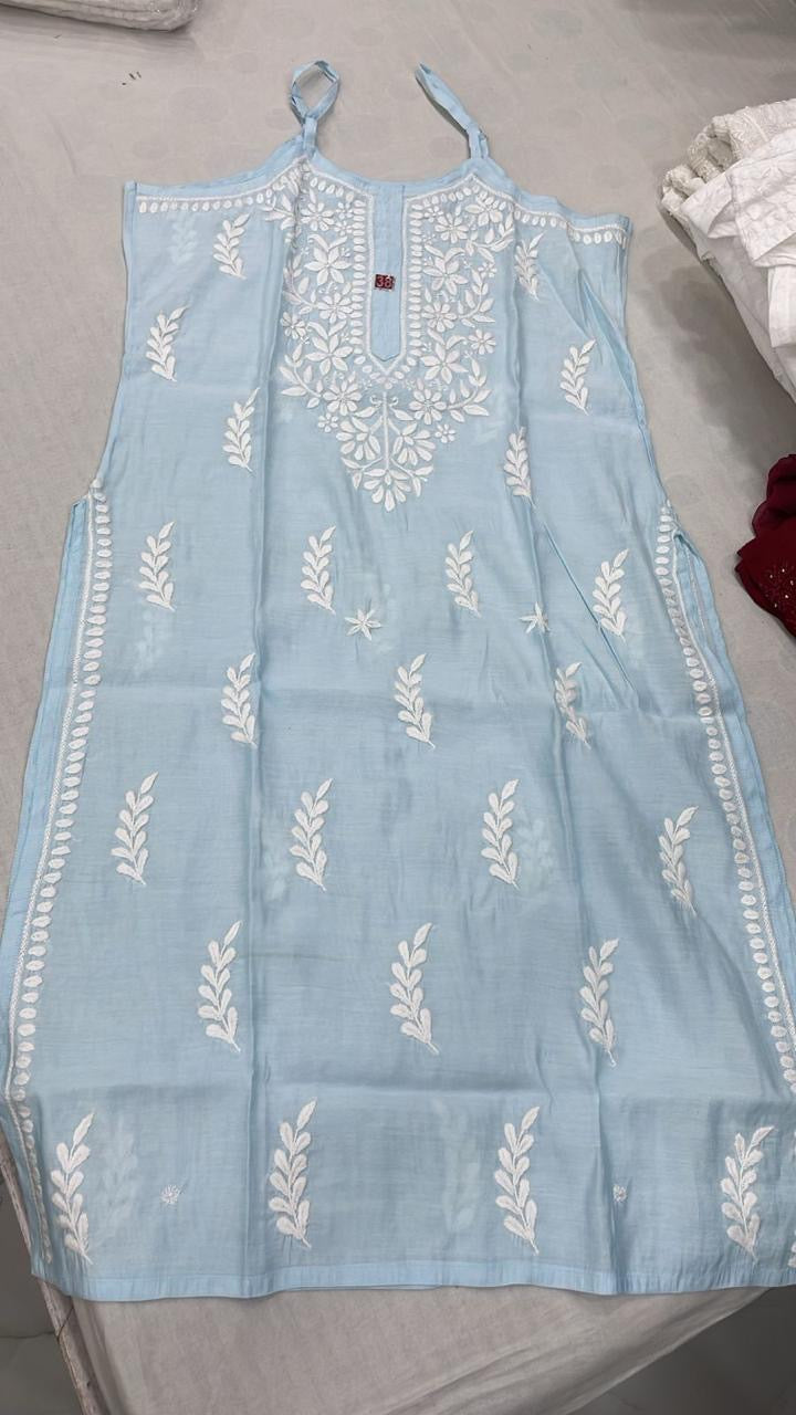 Roop Mul chanderi strap Chikankari kurta