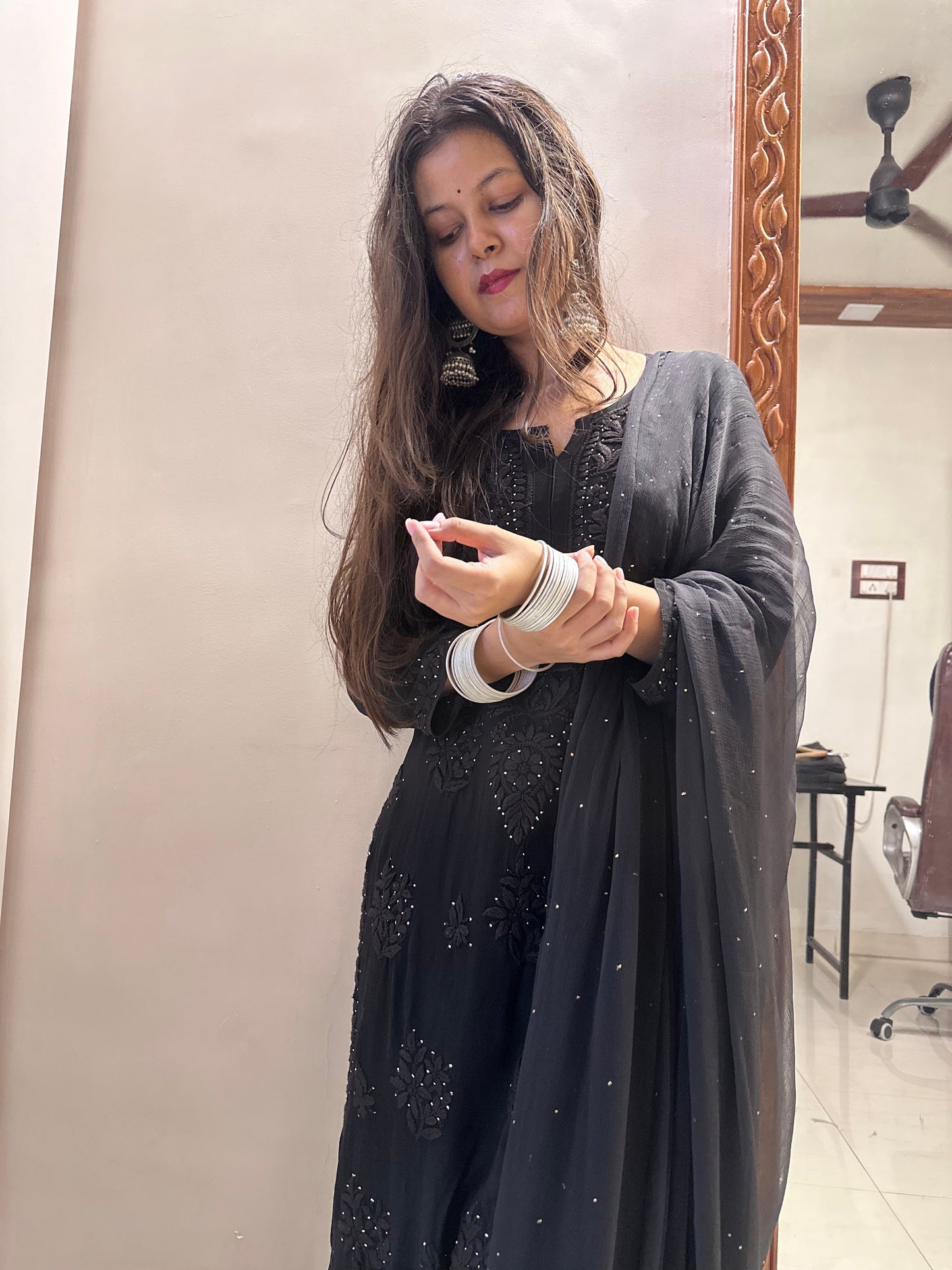 Chhaya 3D black Haniya georgette Suit set