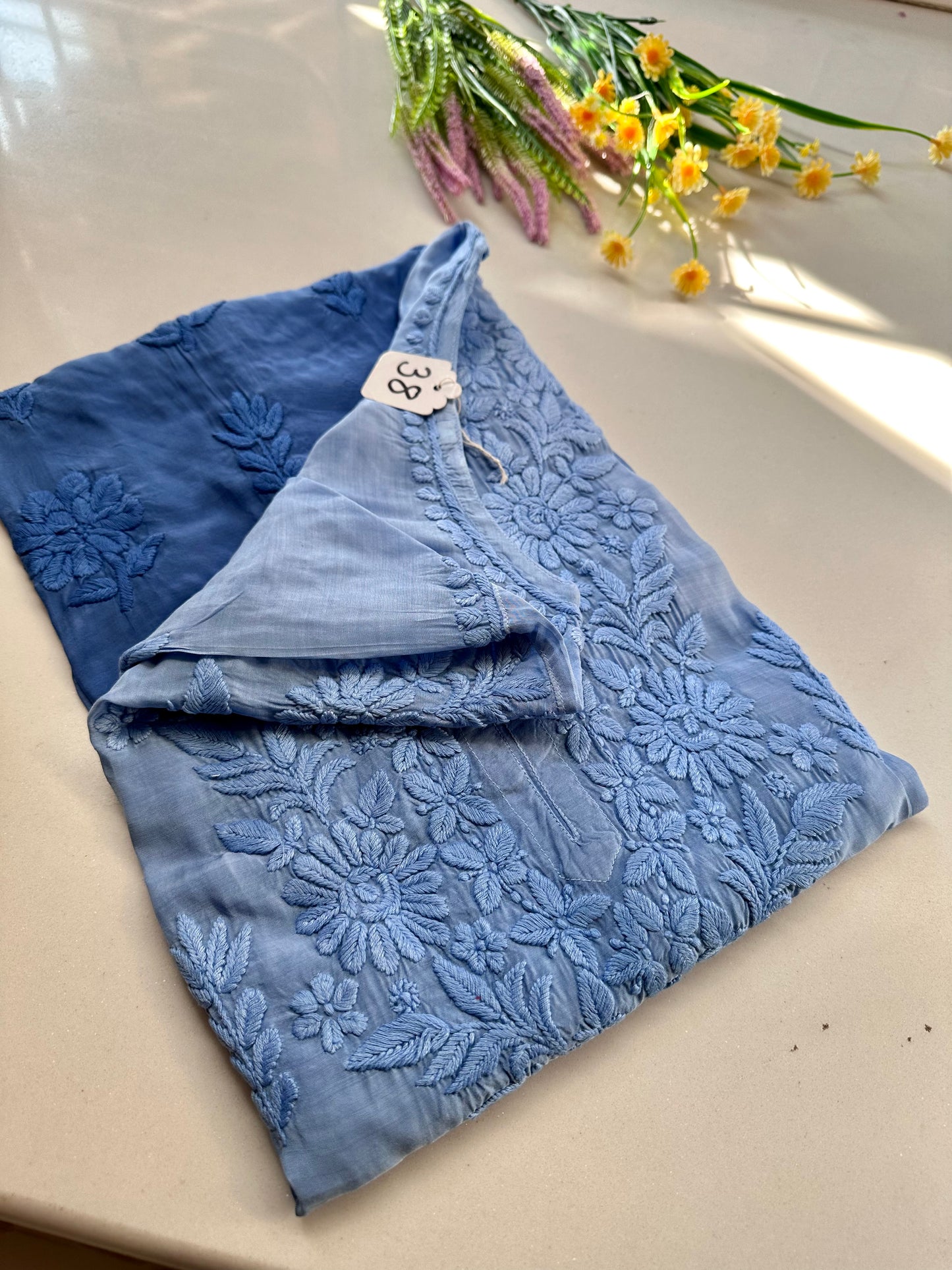 Naina Ombre Blue Muslin Chikankari kurta