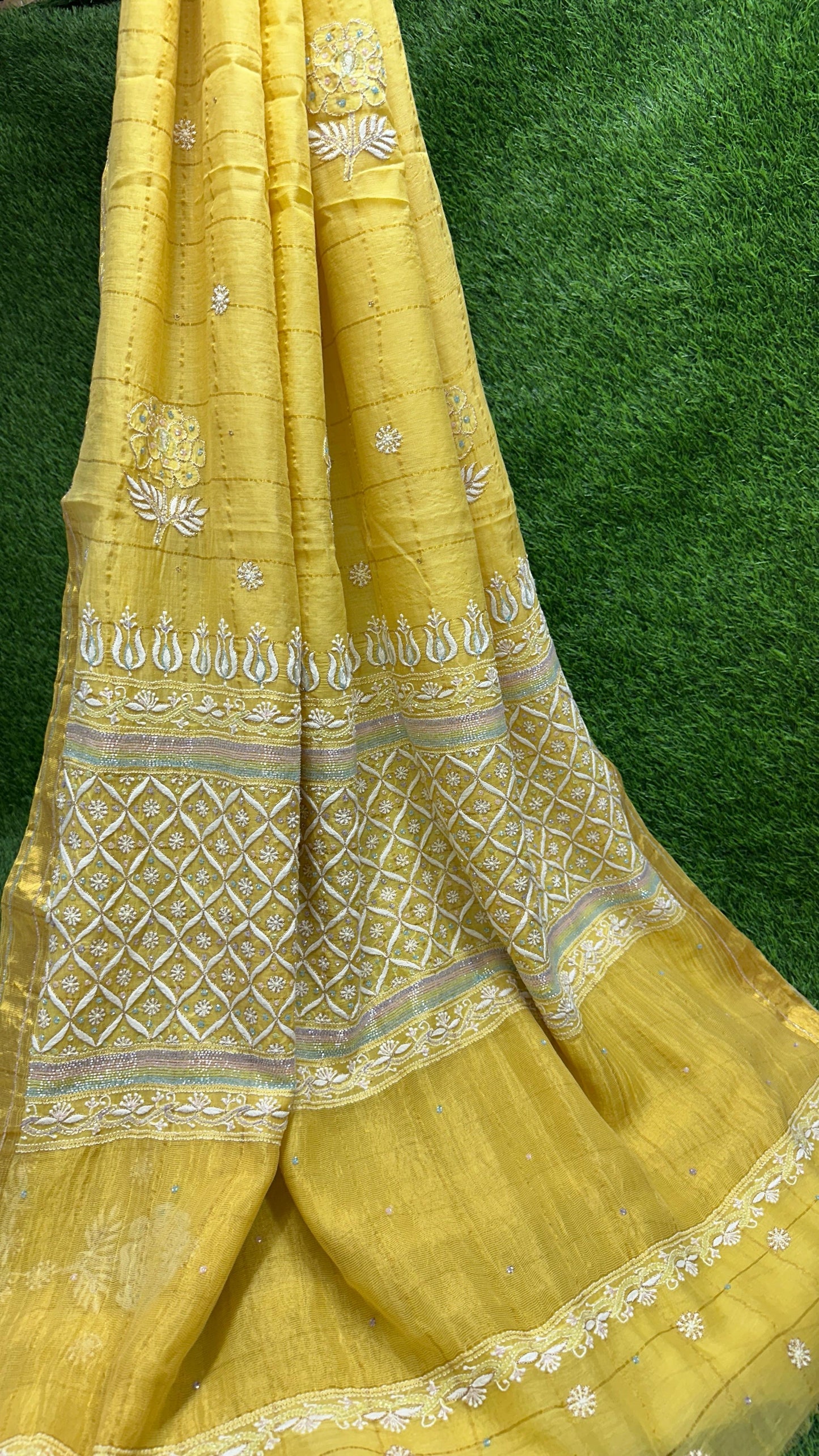 Rohini mul Chanderi chikankari handwork Saree