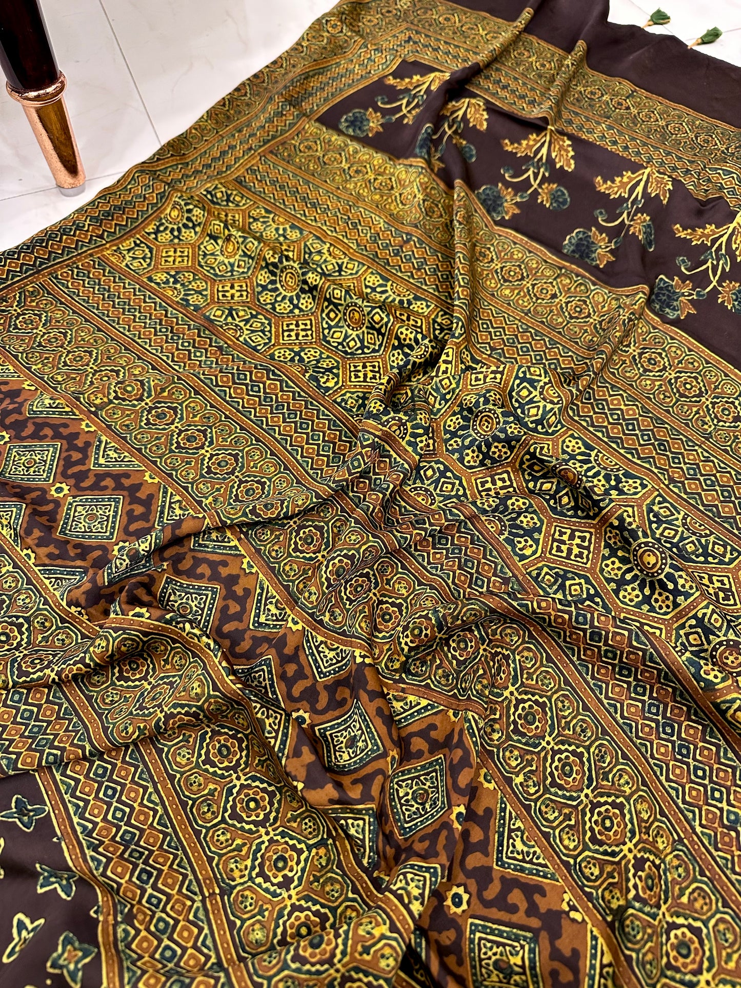 Bulbul Terracotta browns handcrafted pure modal silk ajrakh saree