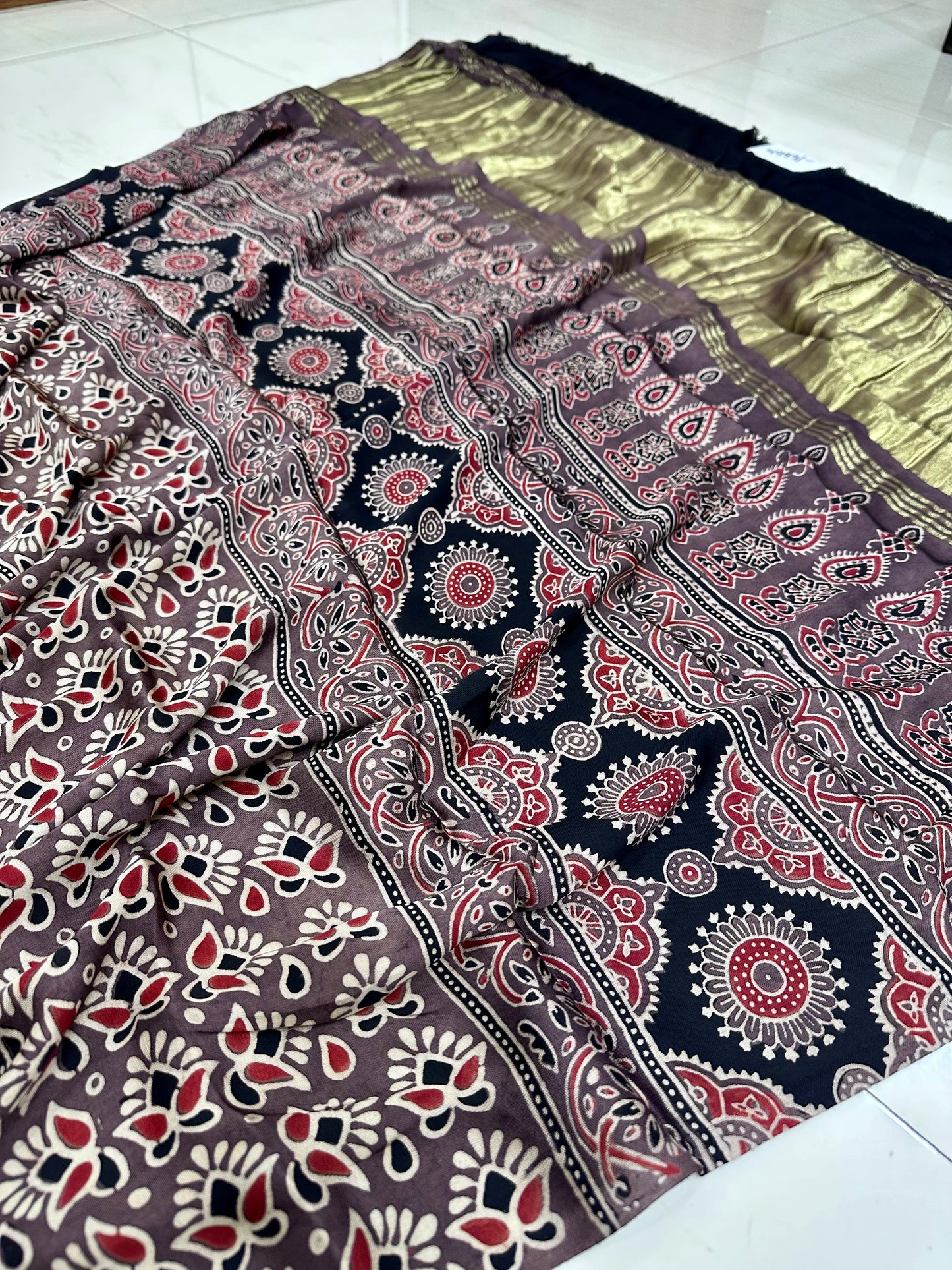 Bulbul pure modal Handcrafted Ajrakh saree