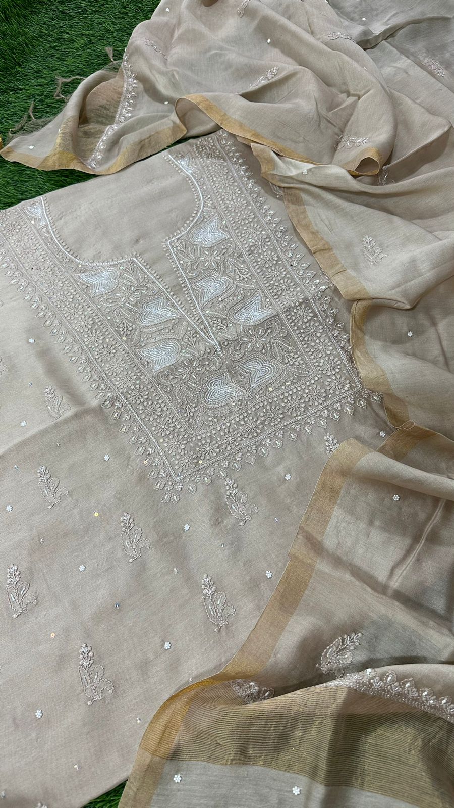 Myra Unstitched pure Chanderi silk Suit Set