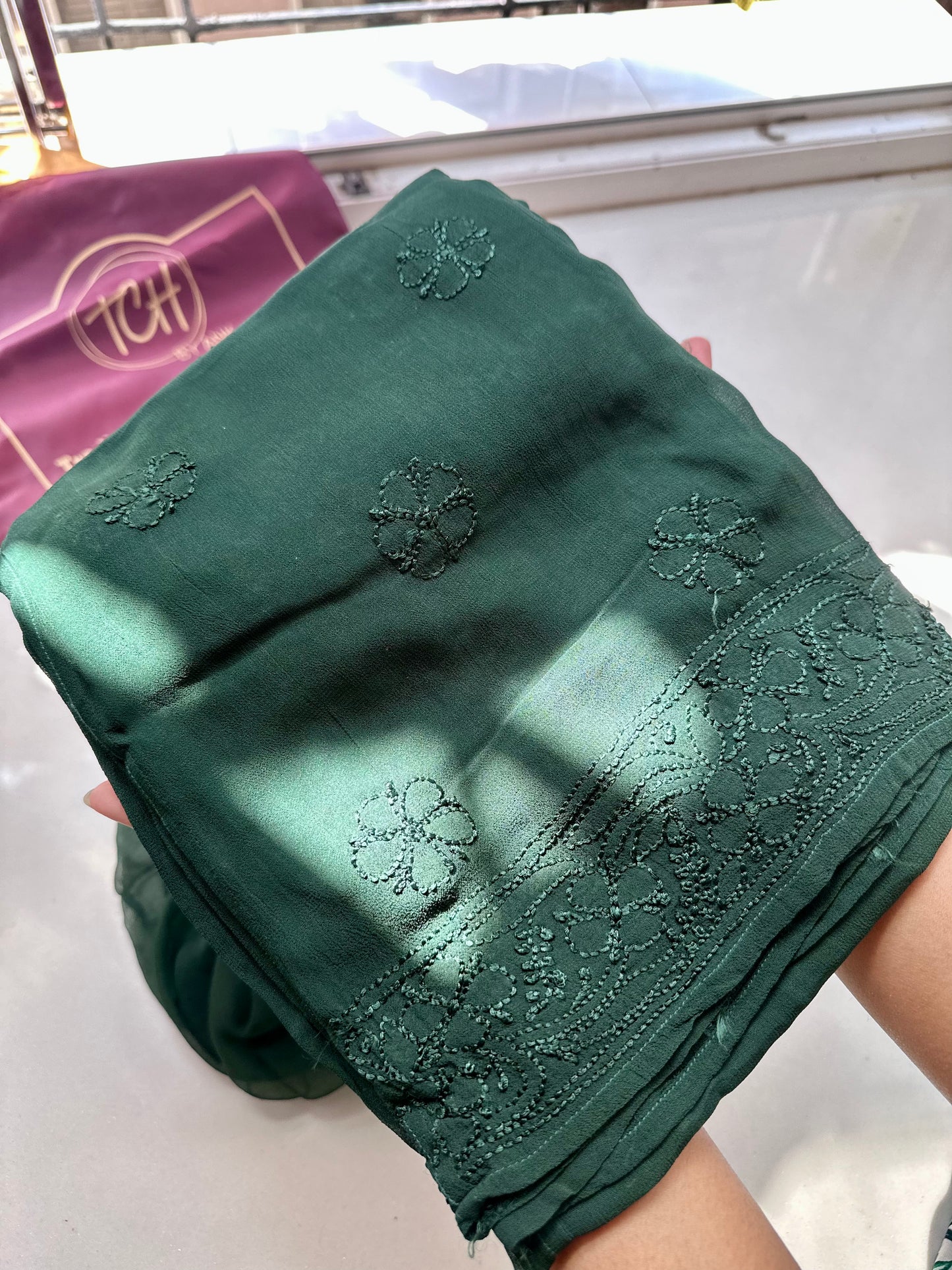 Peacock green Viscose Georgette Chikankari Suit Set