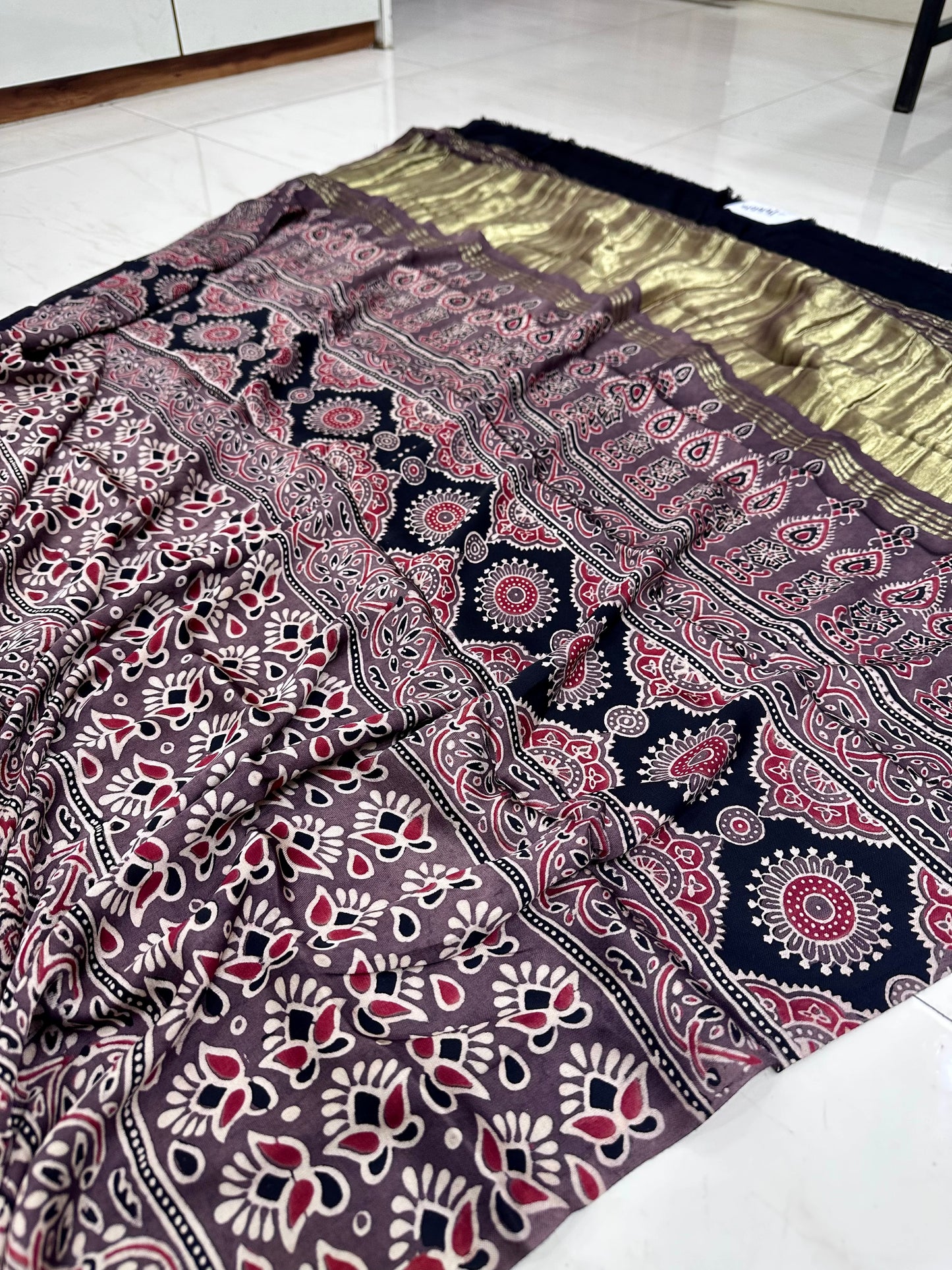 Bulbul pure modal Handcrafted Ajrakh saree