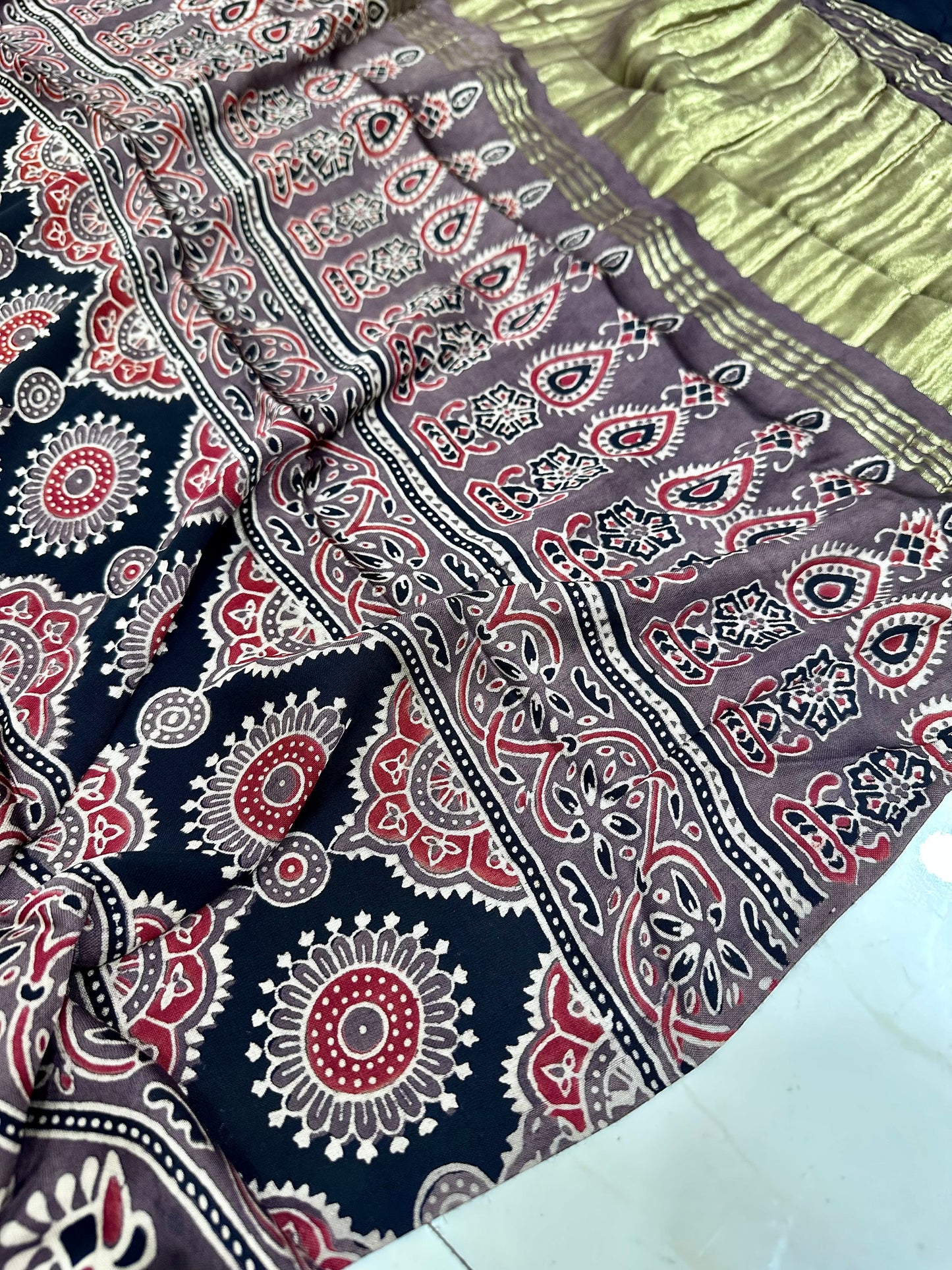 Bulbul pure modal Handcrafted Ajrakh saree