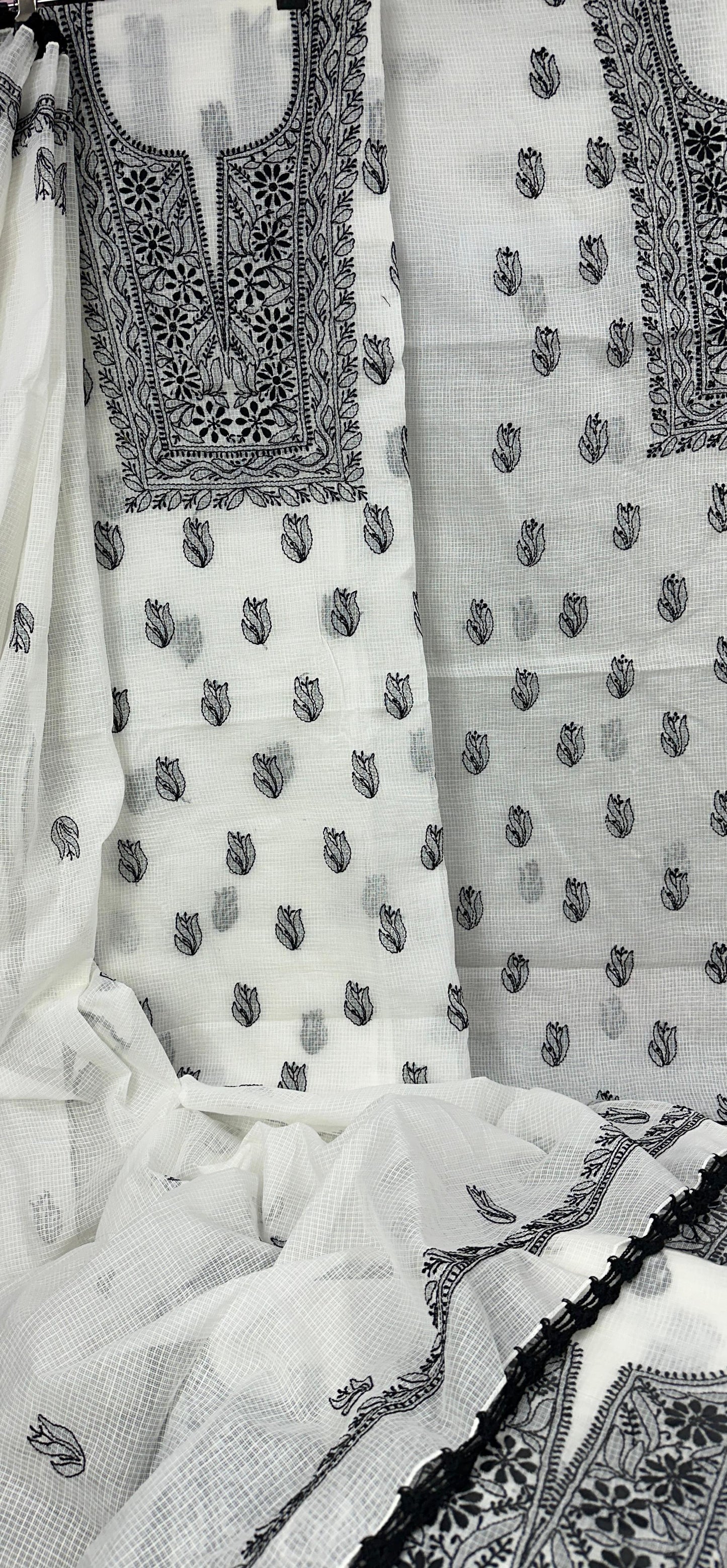 Unstitched kota doria Chikankari Suit set