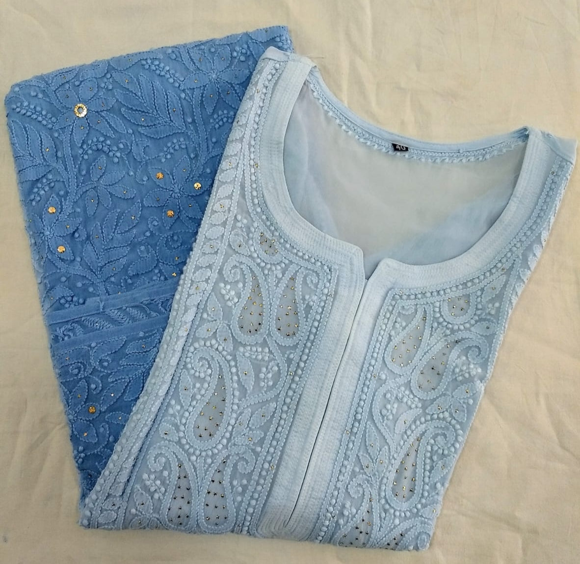Falak - Ombre Jaal Georgette Mukaish Chikankari Kurta