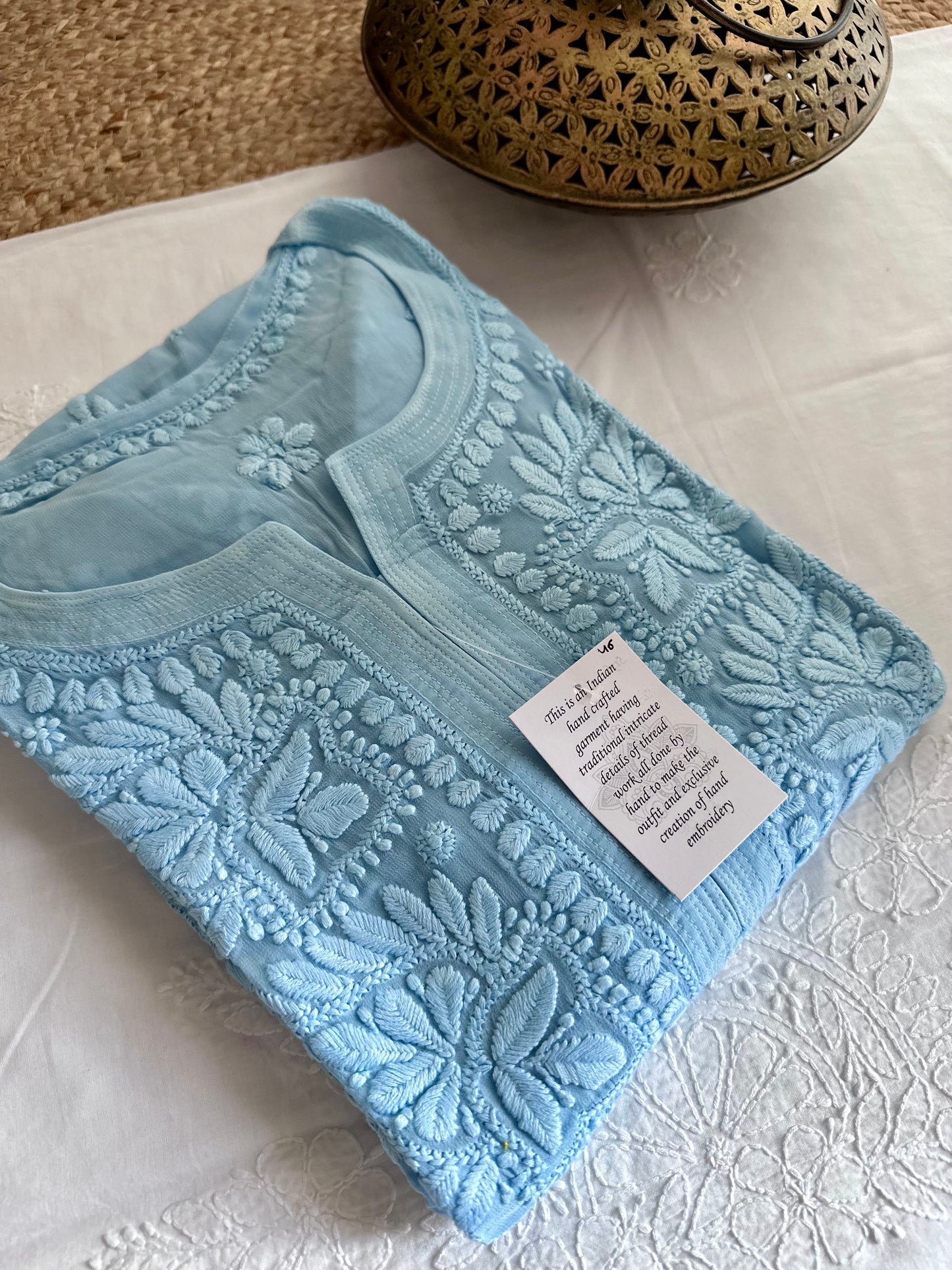 Ranjhaa Ice blue 6D Georgette Chikankari Kurta