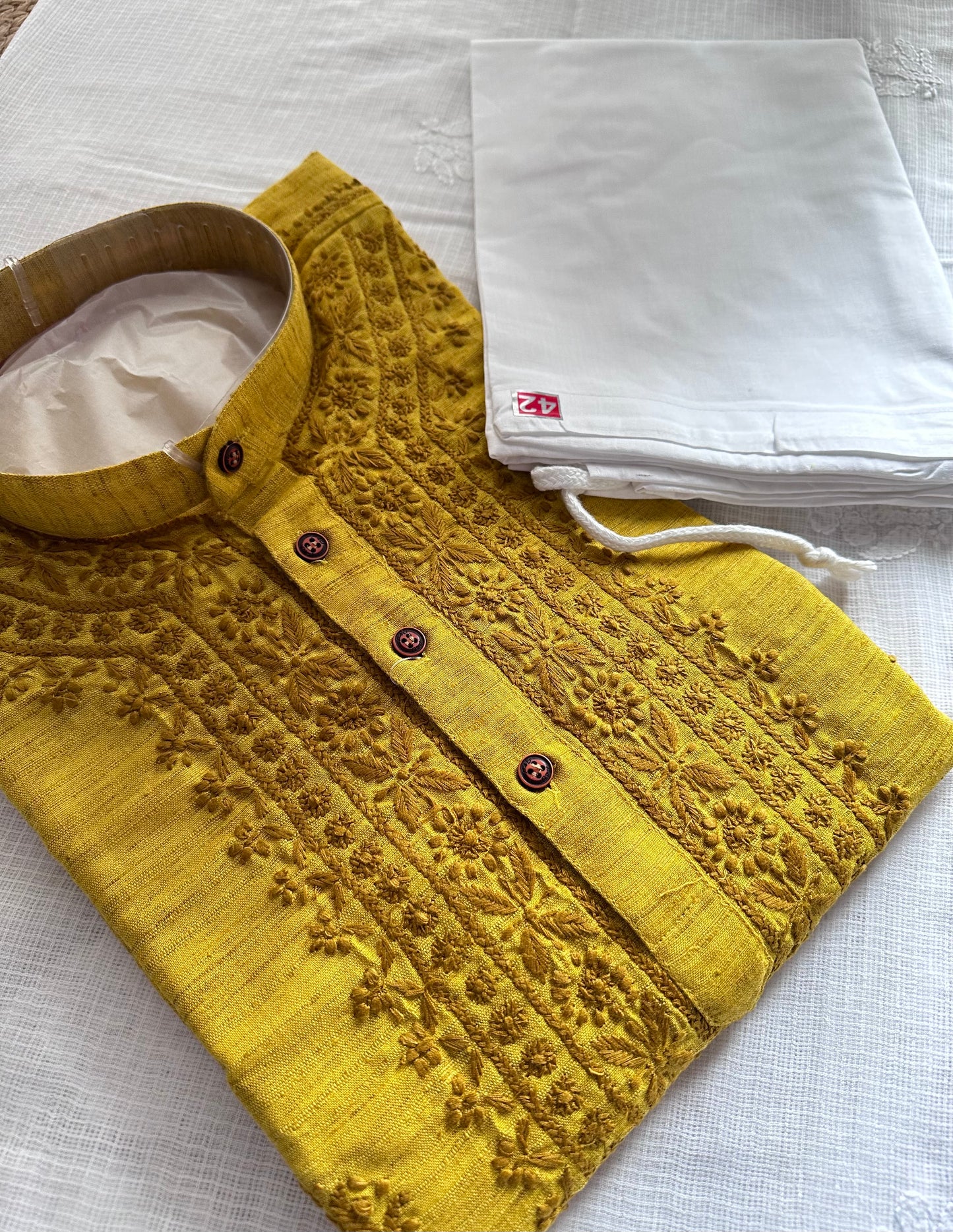 Mustard Hand embroidered Men's Wear