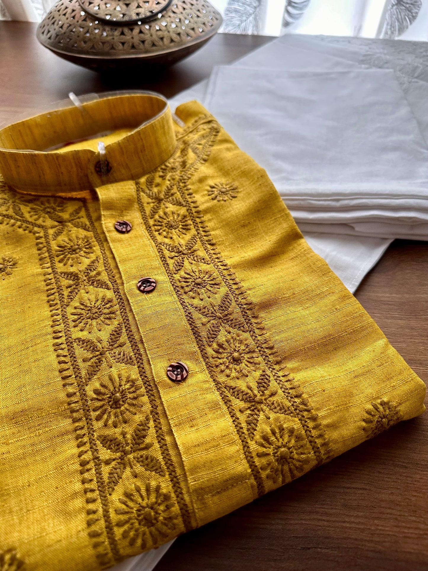 Mustard Hand embroidered Men's Wear