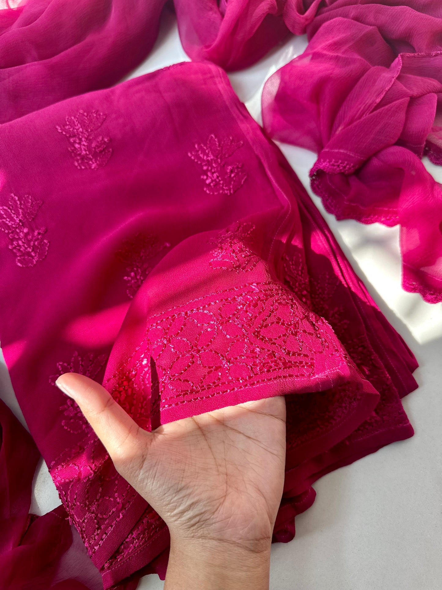 Berry Pinks Three piece Jaal Georgette Suit Set