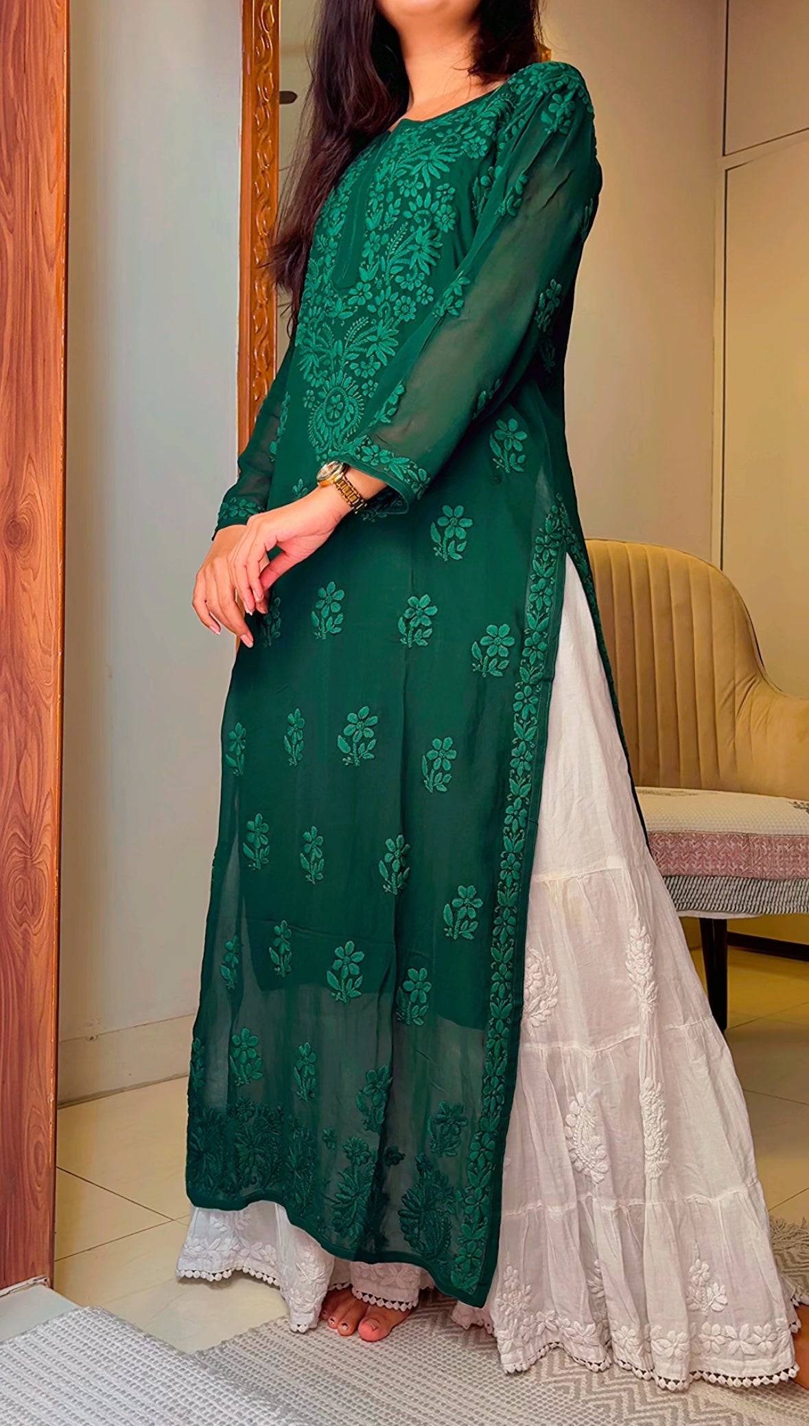 Falguni georgette lucknowi Chikankari Kurta – Traditional Chikankari House