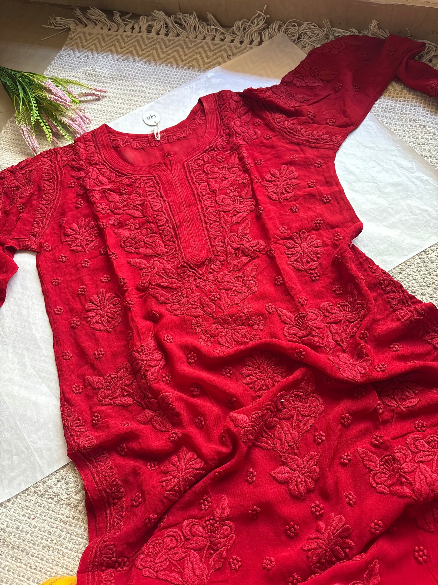 Rutu Reds 3D Handwork Lucknowi Chikankari Kurta