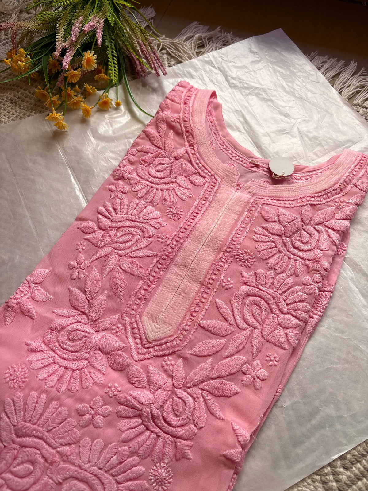Blossom Pink 3D handwork Chikankari Kurta
