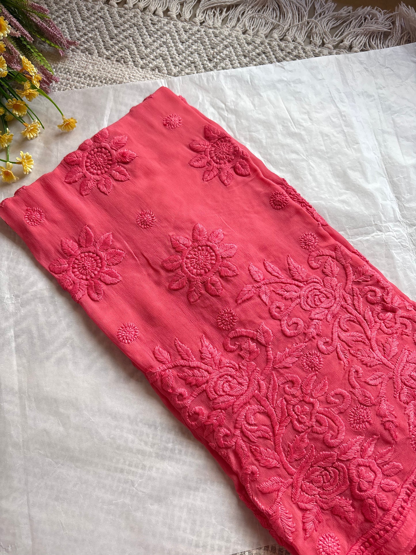Blossom Pure georgette 3D lucknowi Chikankari Kurta