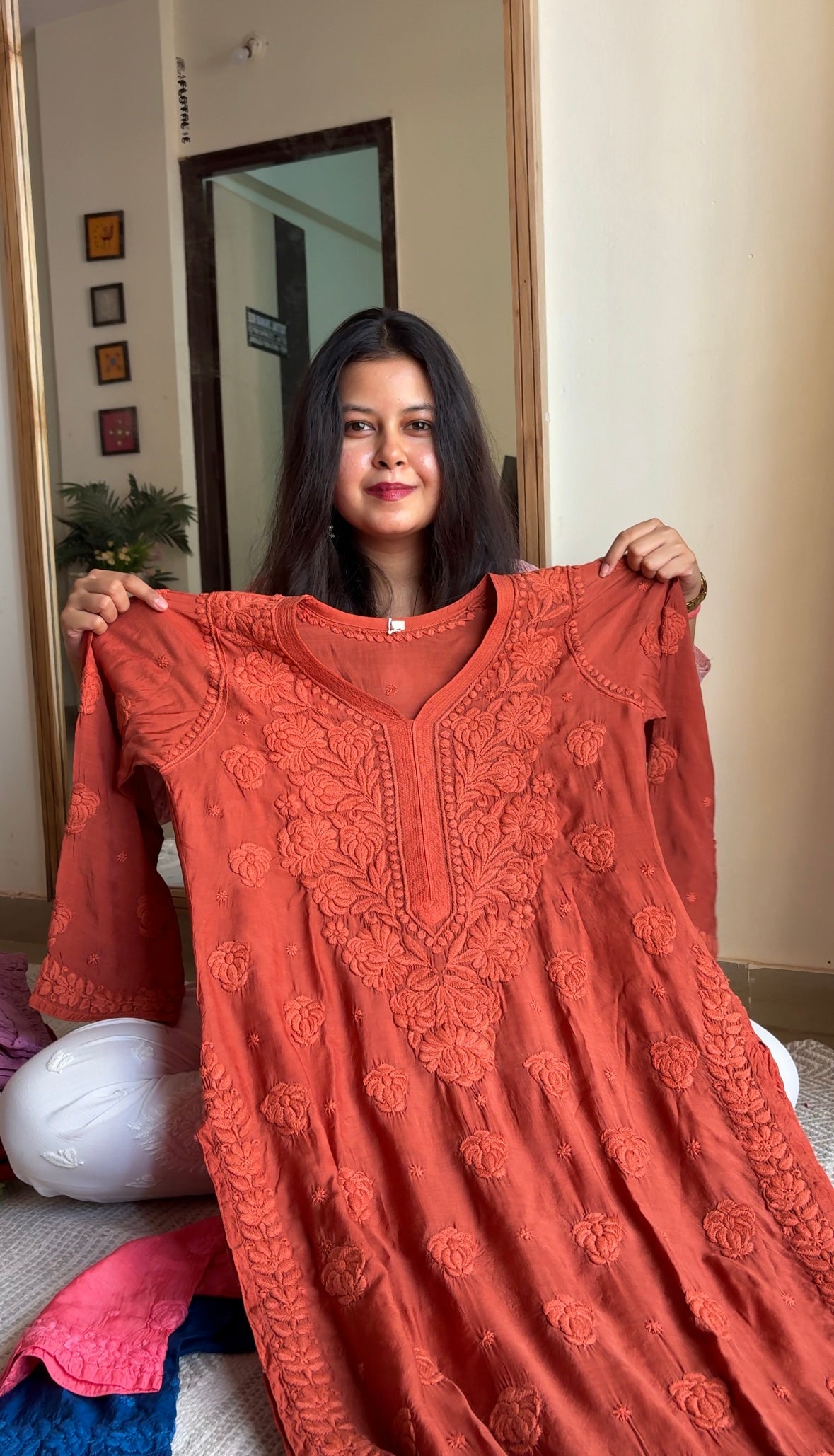 Noor Browns Muslin 3D chikankari kurta