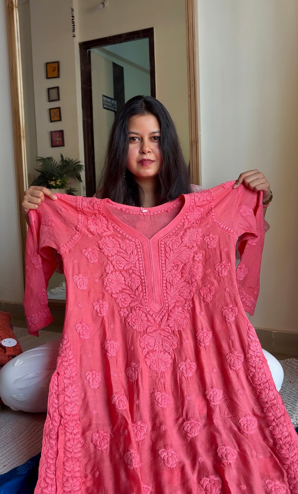 Noor 3D Non - Transparent Muslin Chikankari kurta