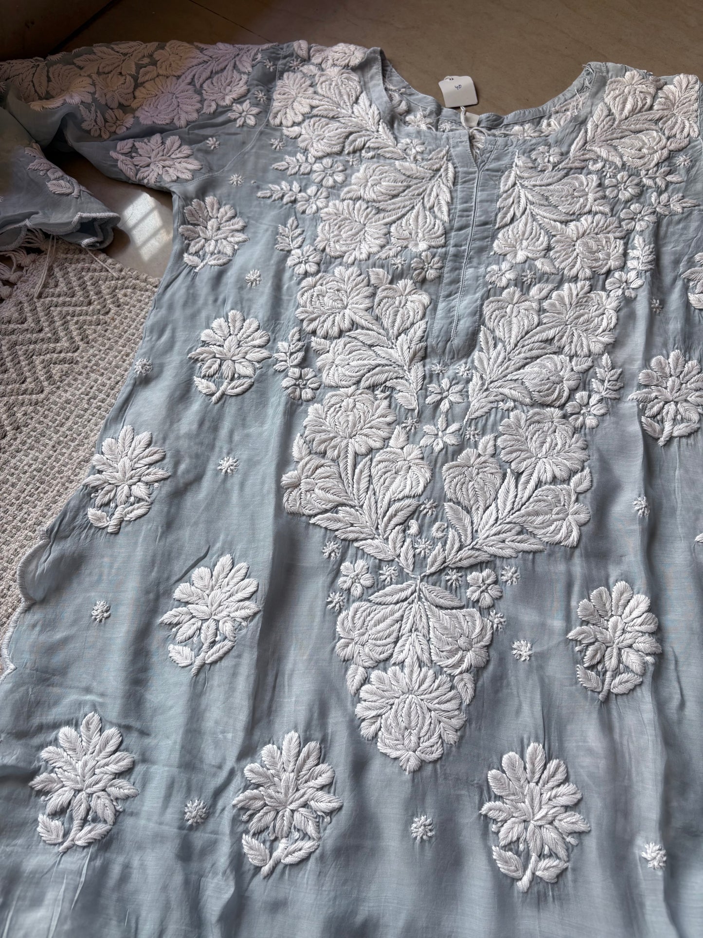 Alia Ash Blues Scallop 3D Handwork Chikankari Suit set