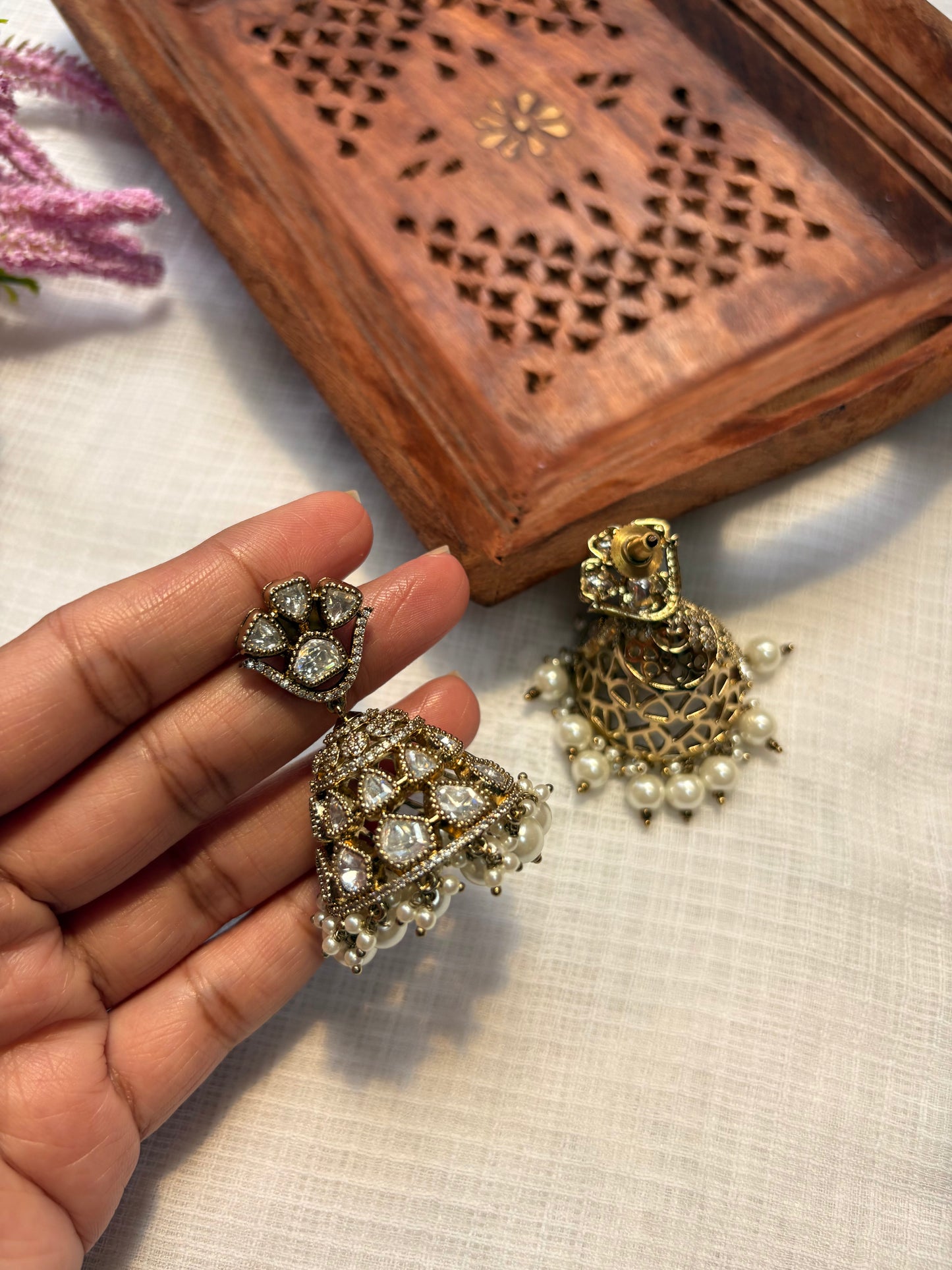 Noor Classic AD jhumka earrings