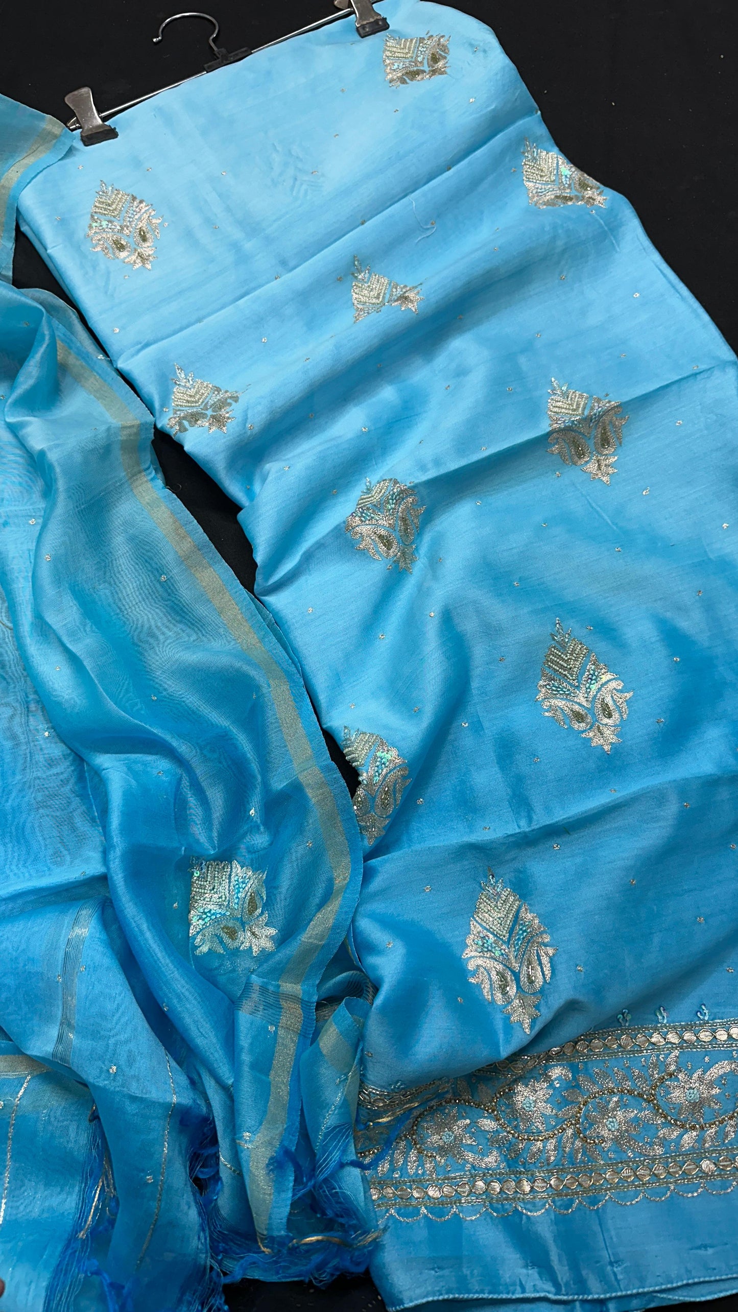 Soft pure Chanderi silk Unstitched Suit Set