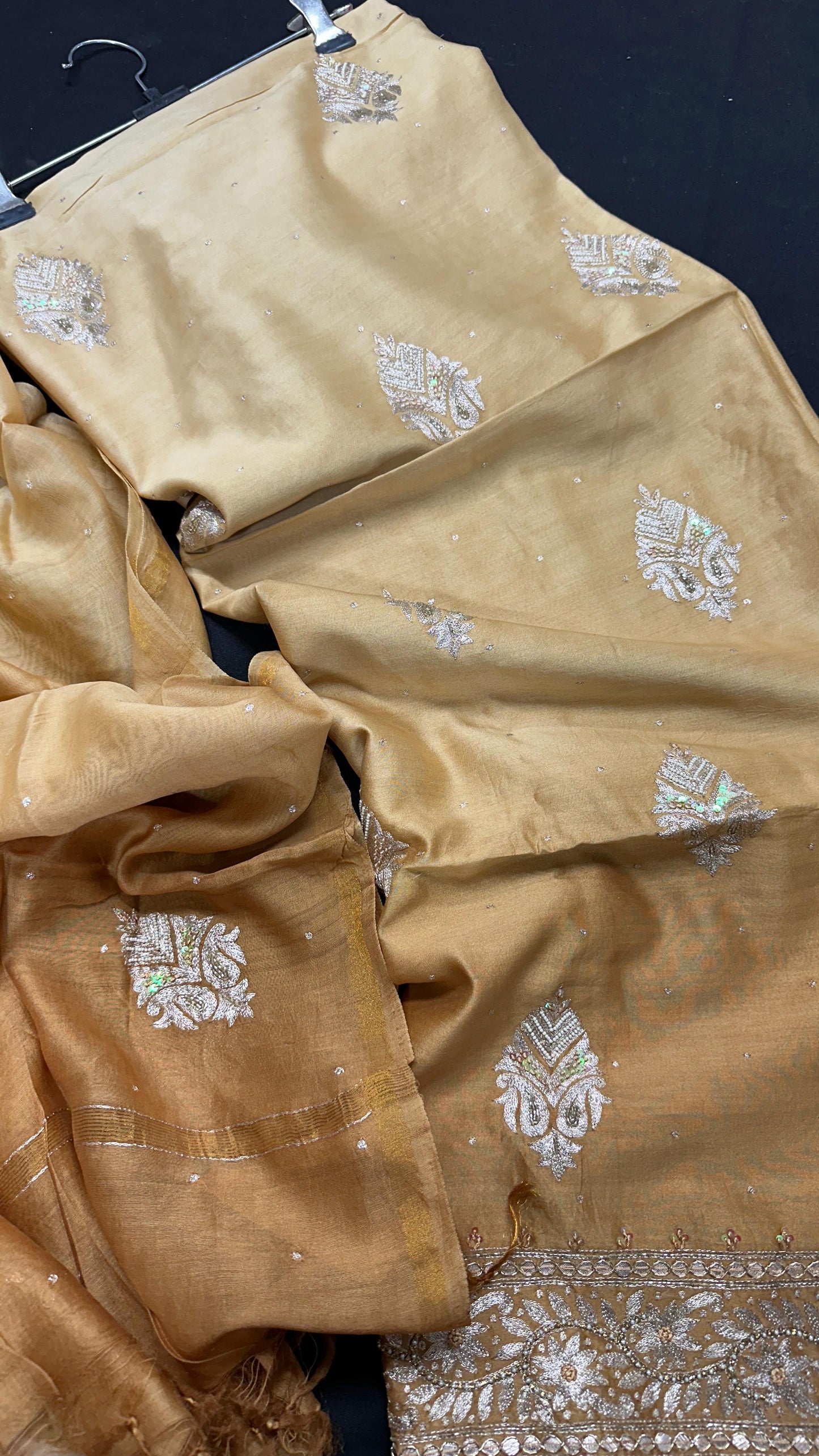 Soft pure Chanderi silk Unstitched Suit Set