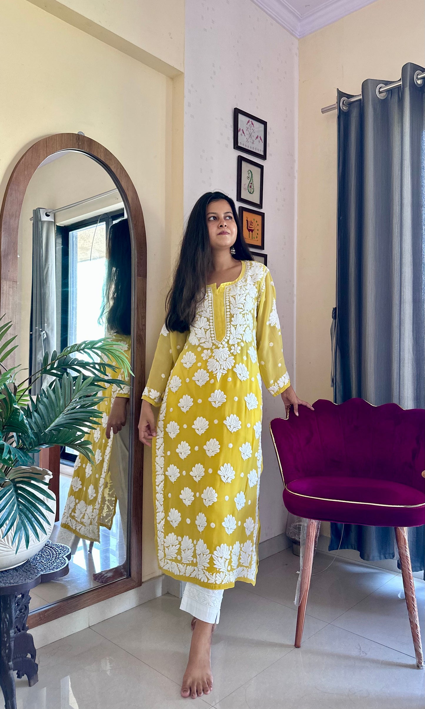 Noor muslin Pure handwork Chikankari Kurta