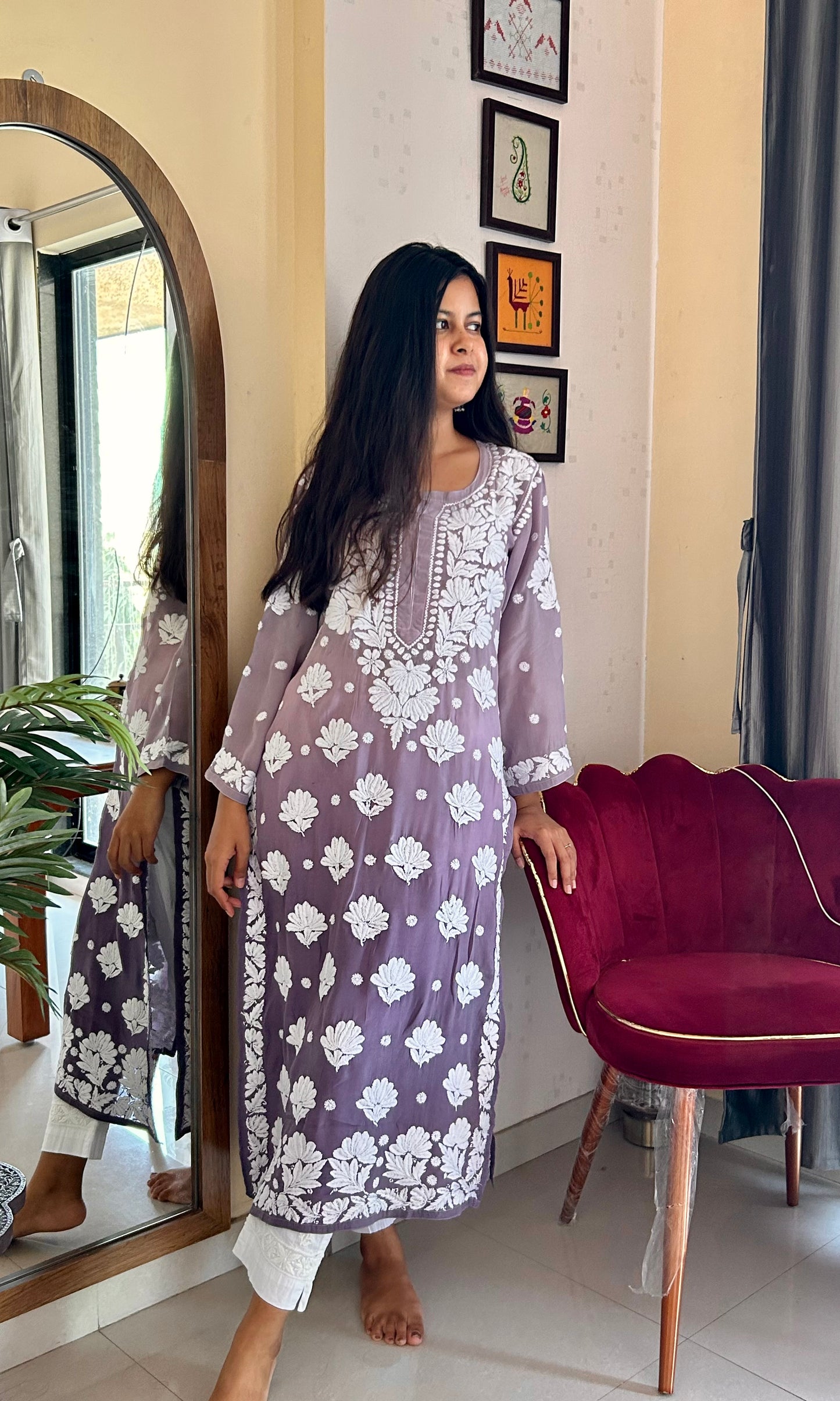 Noor muslin Pure handwork Chikankari Kurta
