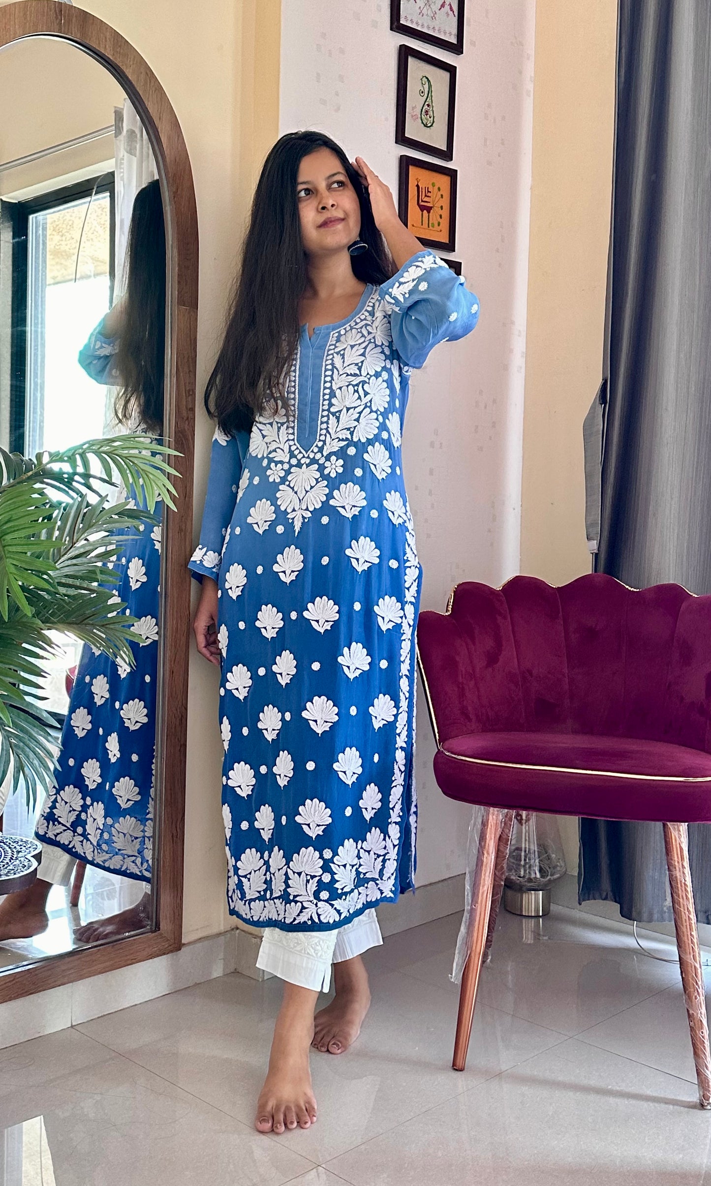 Noor muslin Pure handwork Chikankari Kurta