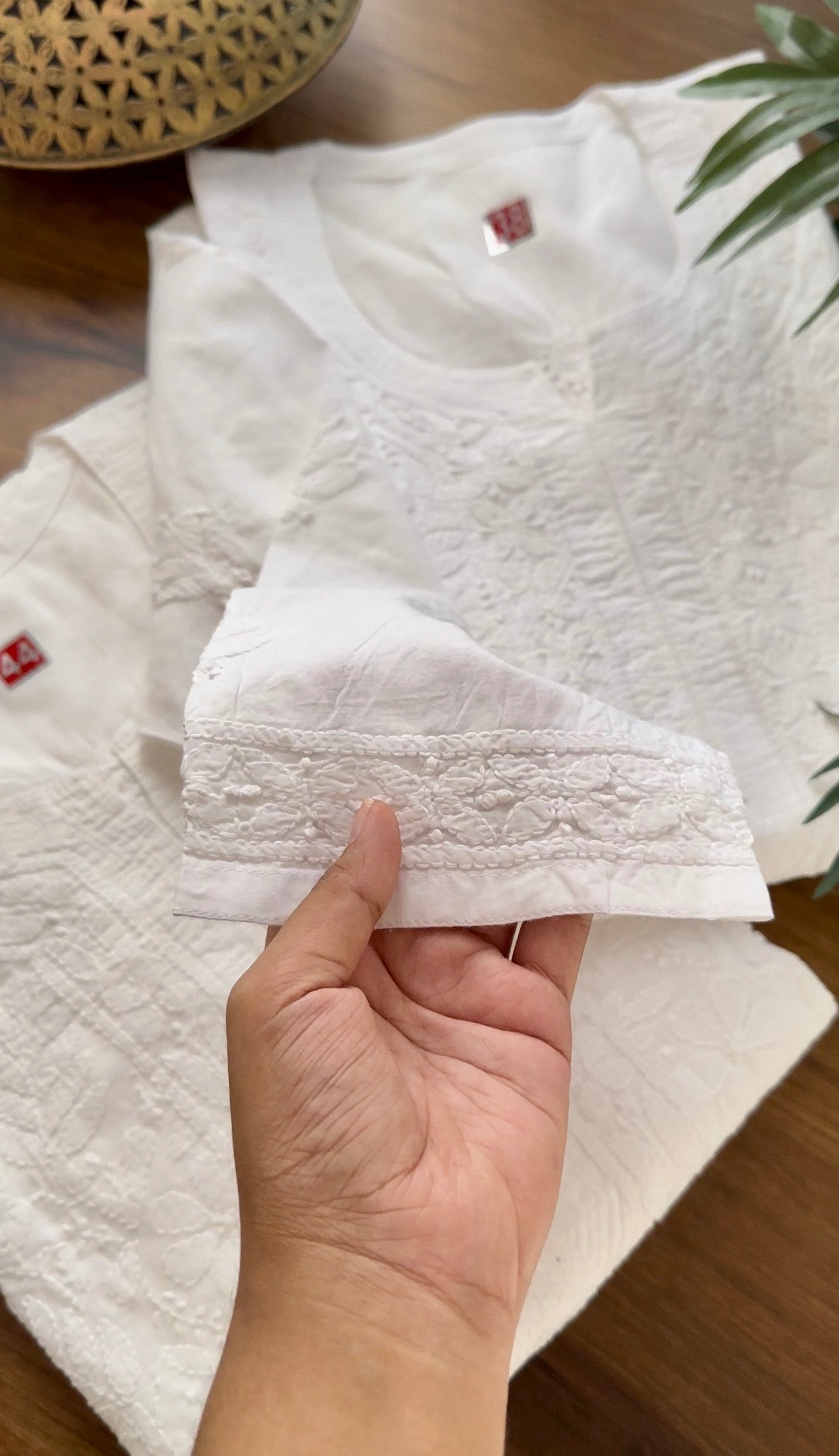 Urmi White Mul Cotton Jaal Lucknowi Kurta