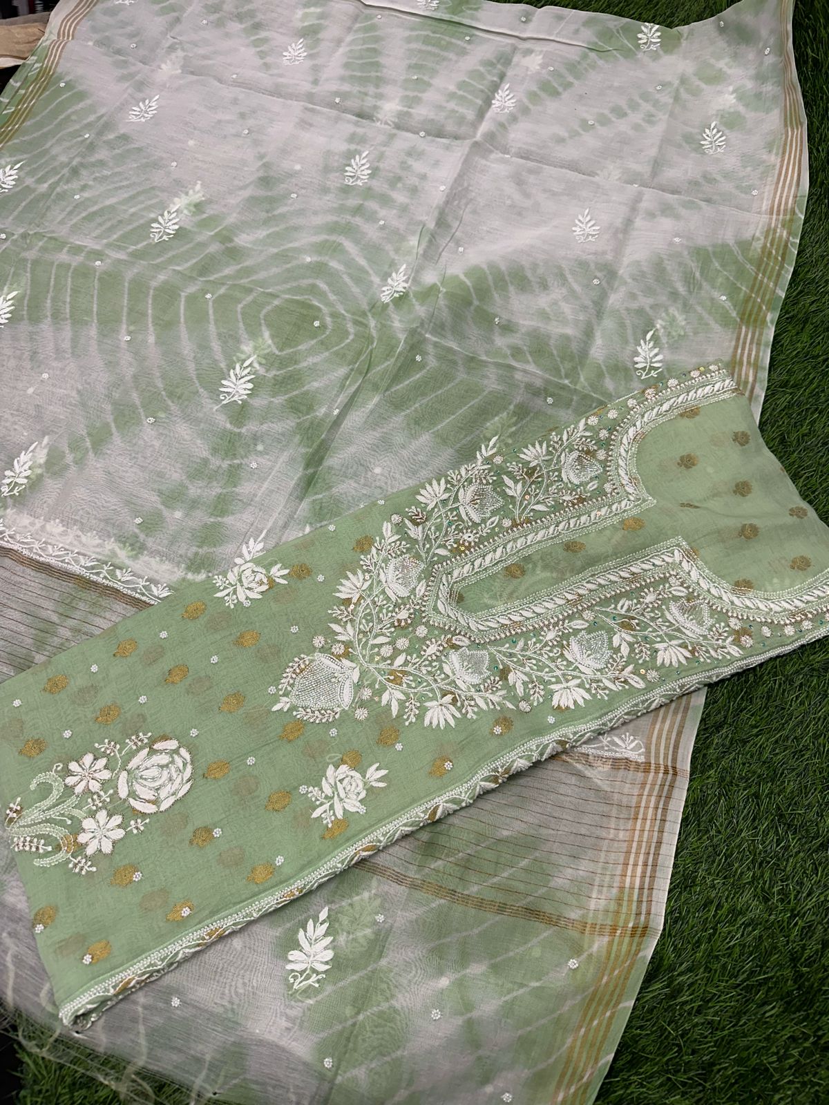 Pure banarasi Chanderi silk Unstitched Suit Set