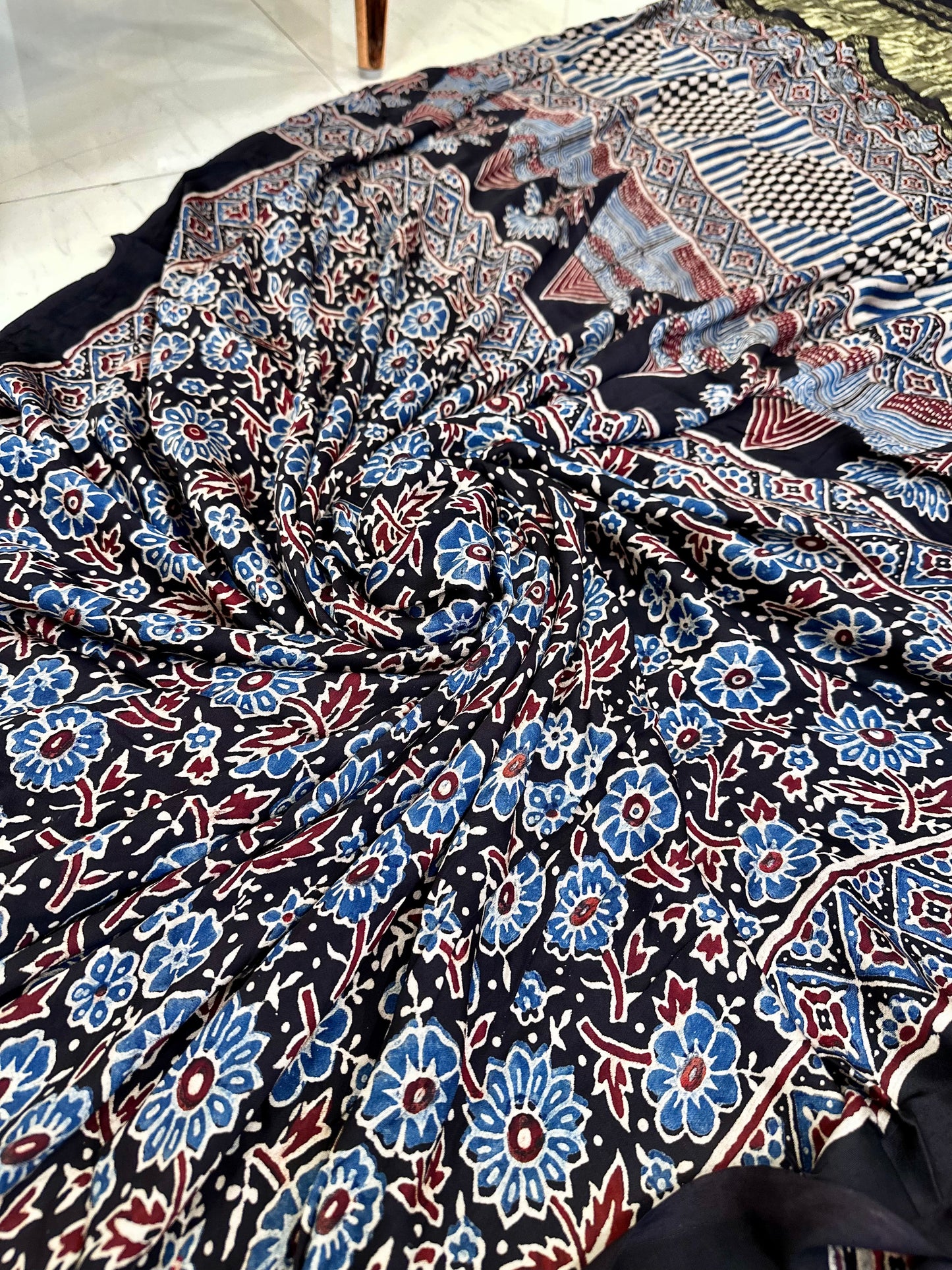 Bulbul Pure modal Silk Ajrakh saree