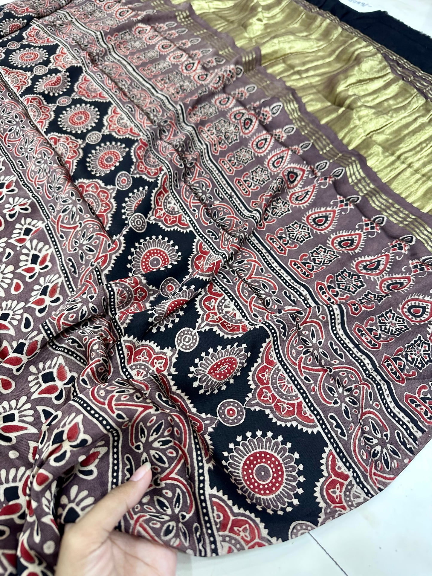 Bulbul pure modal Handcrafted Ajrakh saree