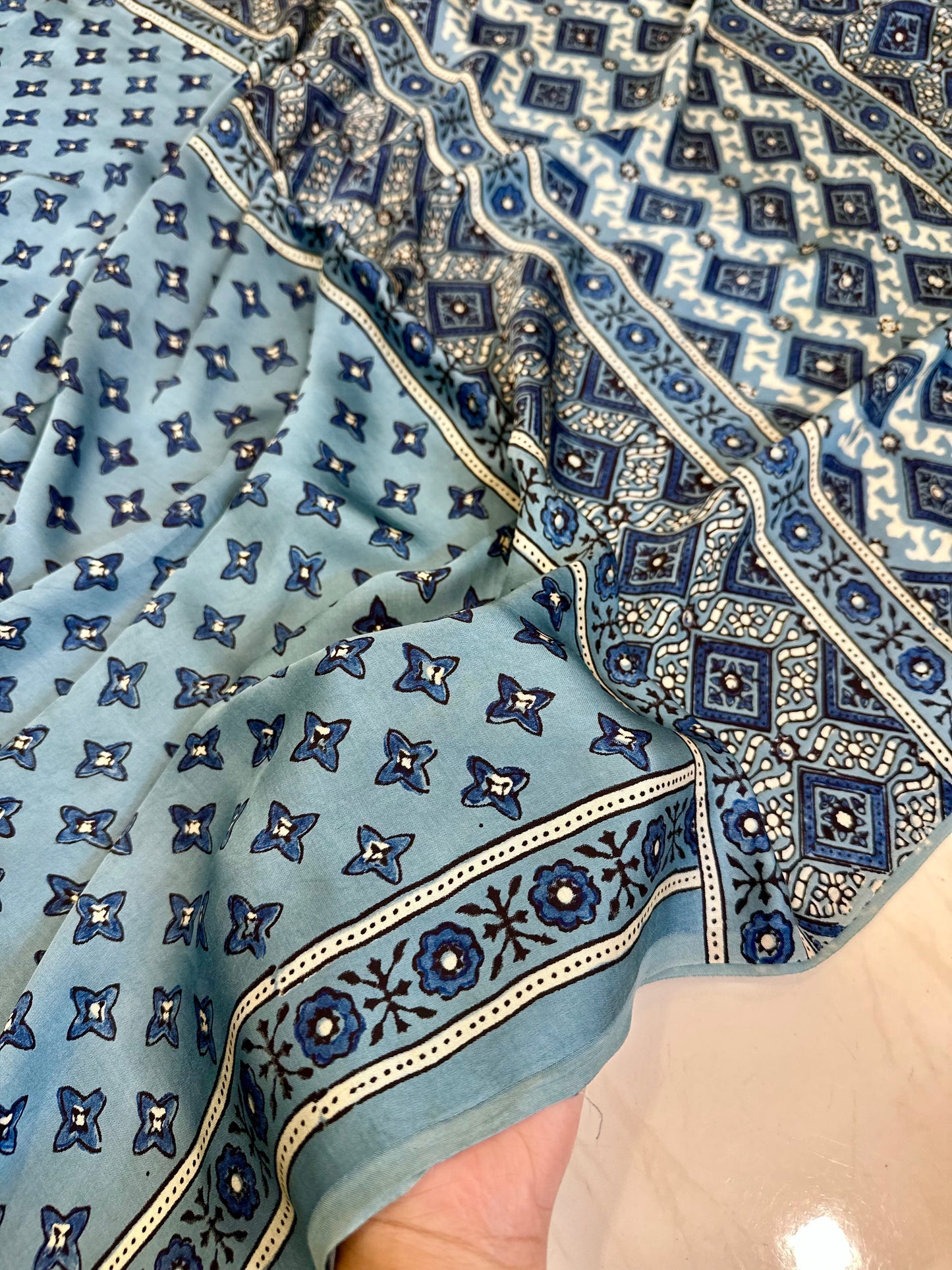 Bulbul Ice blue pure modal silk ajrakh saree