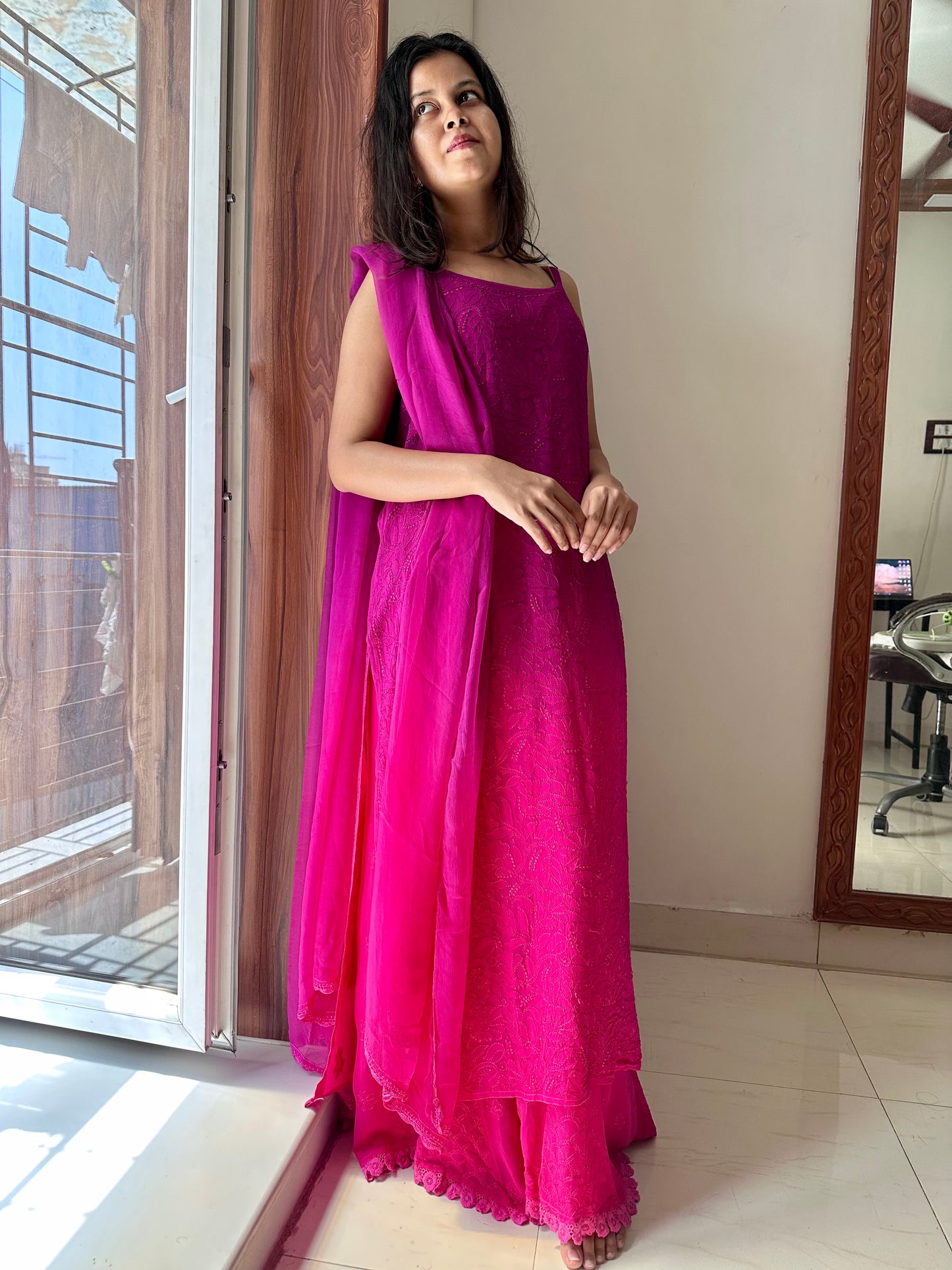 Titli Strappy chikankari kurta suit set