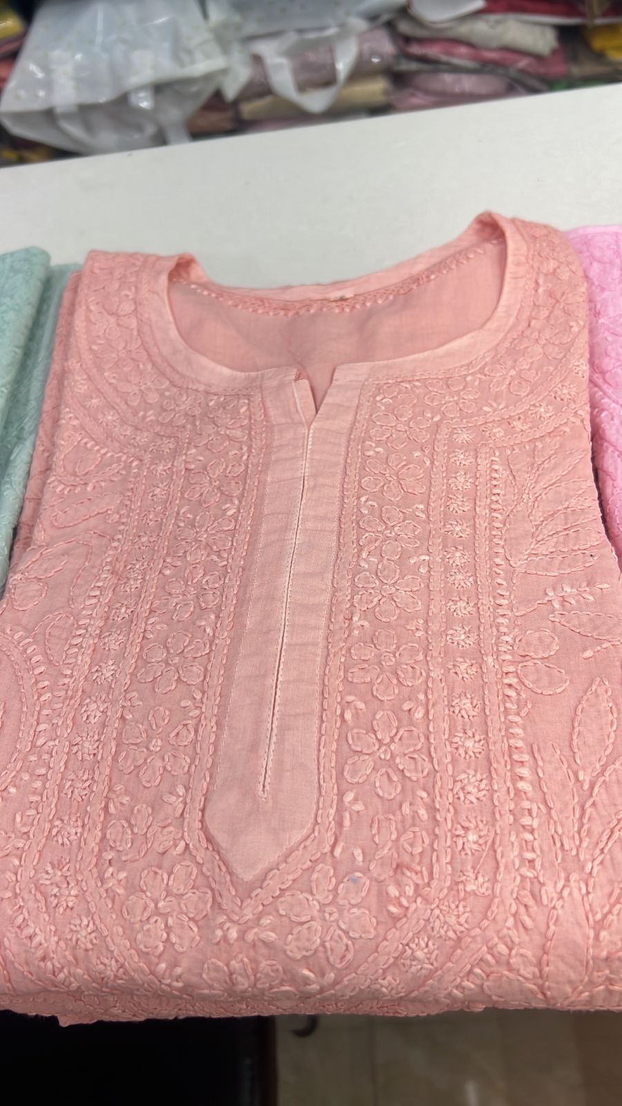 Urmi summer cotton Full jaal pastel chikankari kurta