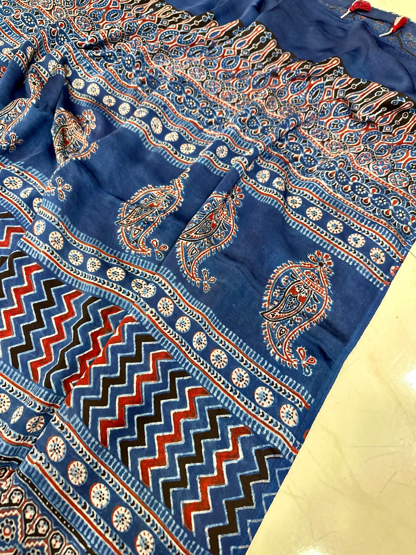 Bulbul Hand Blocked Indigo Ajrakh Modal saree