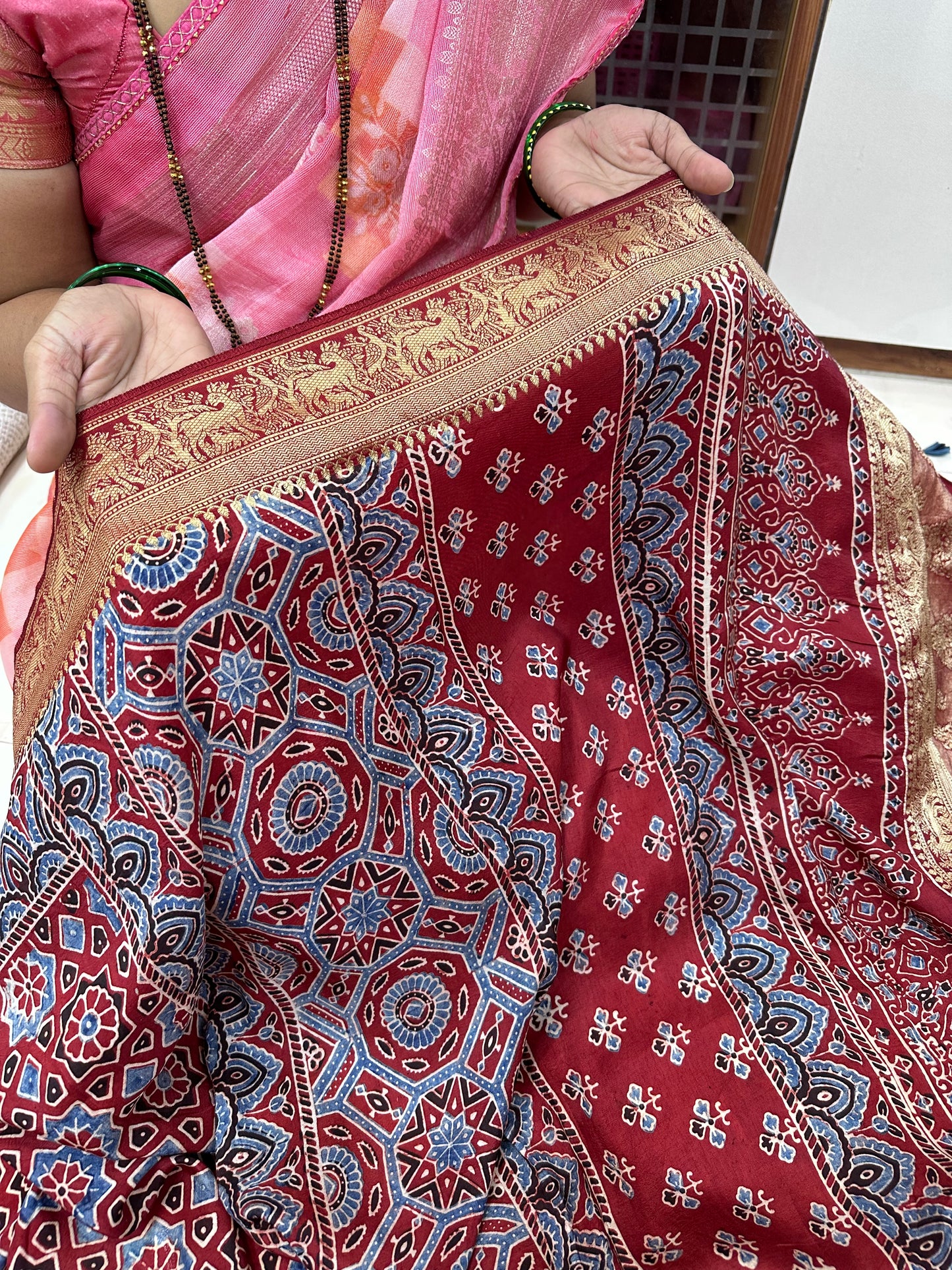 Gauri Sindoori red Ajrakh saree
