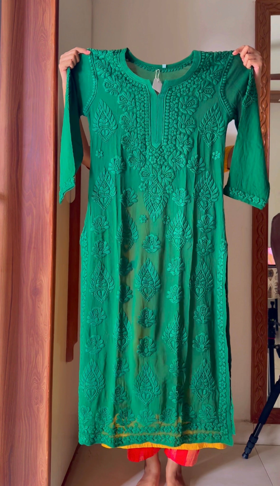 Bottle green Ranjha 3D handwork Chikankari Kurta