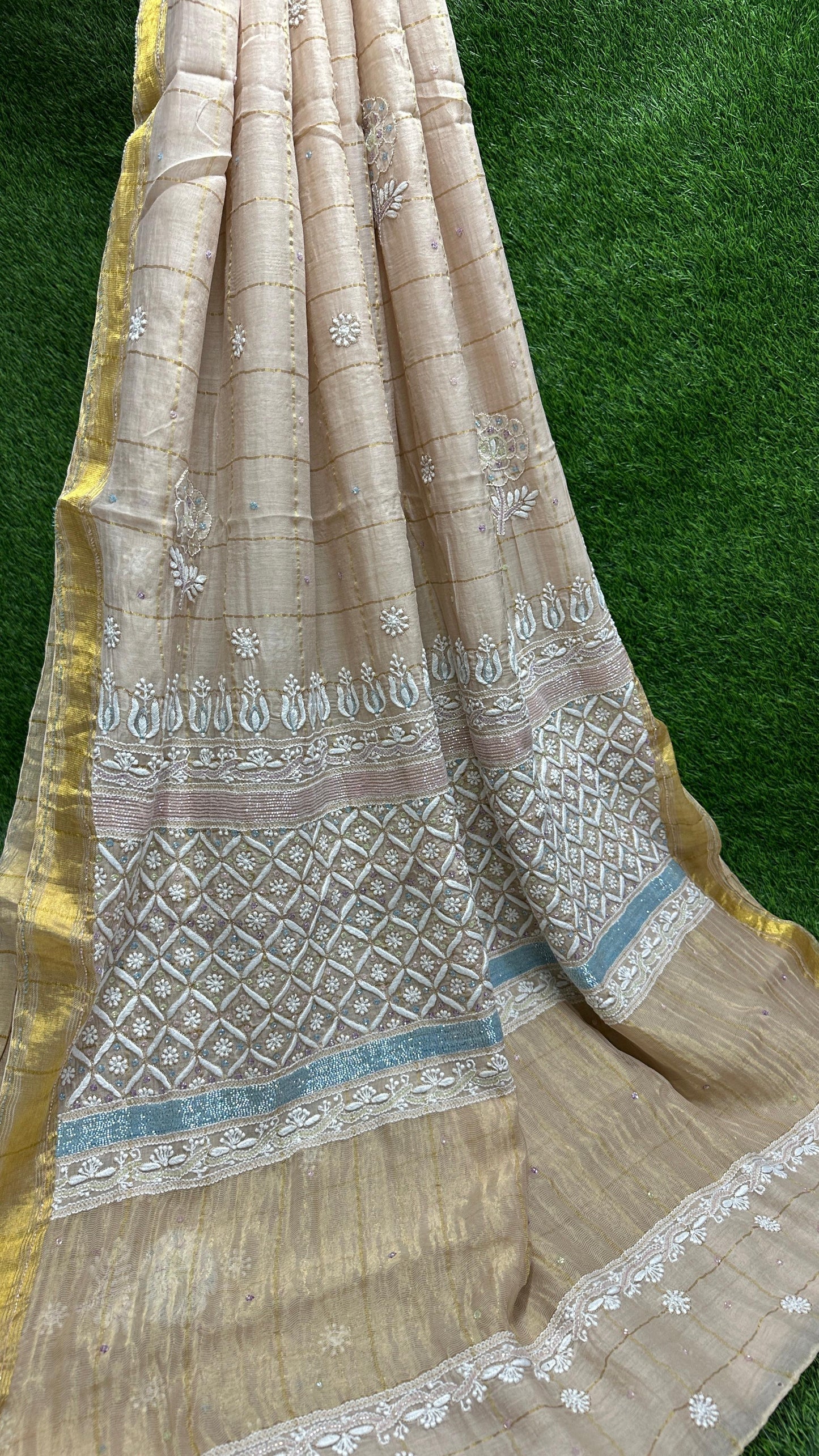 Rohini mul Chanderi chikankari handwork Saree