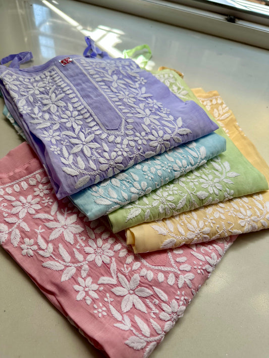 Roop Mul chanderi strap Chikankari kurta