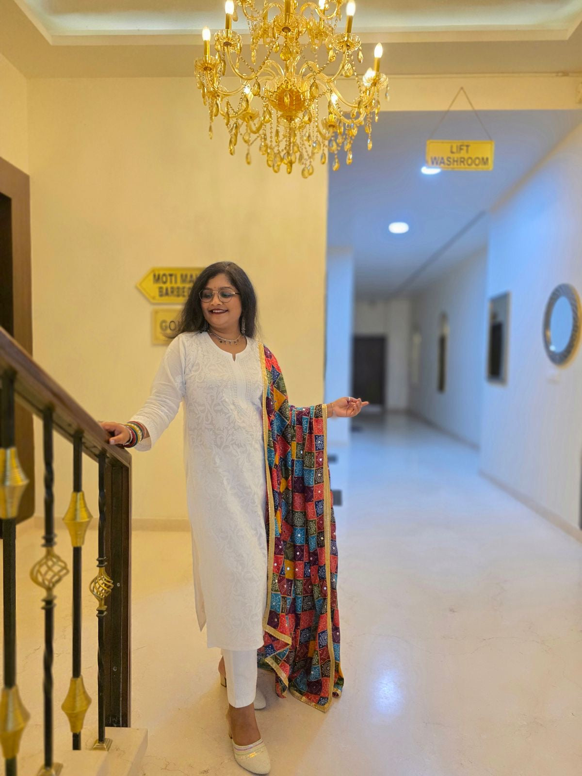 White Mul Cotton Jaal Lucknowi Kurta