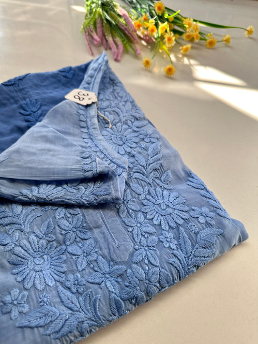 Naina Ombre Blue Muslin Chikankari kurta