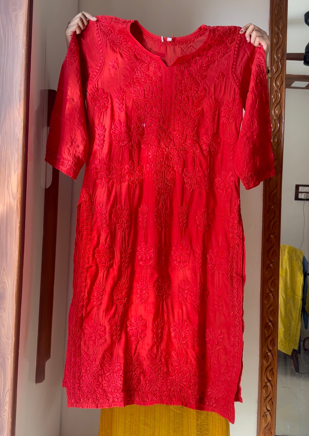 Naina Red Chikankari kurta