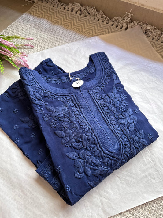 Rutu 3D handwork Navy blue Georgette Chikankari Kurta
